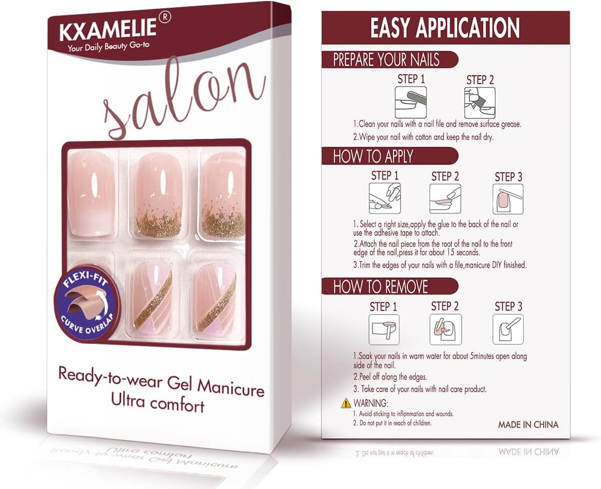 KXAMELIE Blue Short Press on Nails, Acrylic Art Nail Tips, Pack of 24 French Nails, Full Coverage Press on False Nails for Women and Girls image number 4