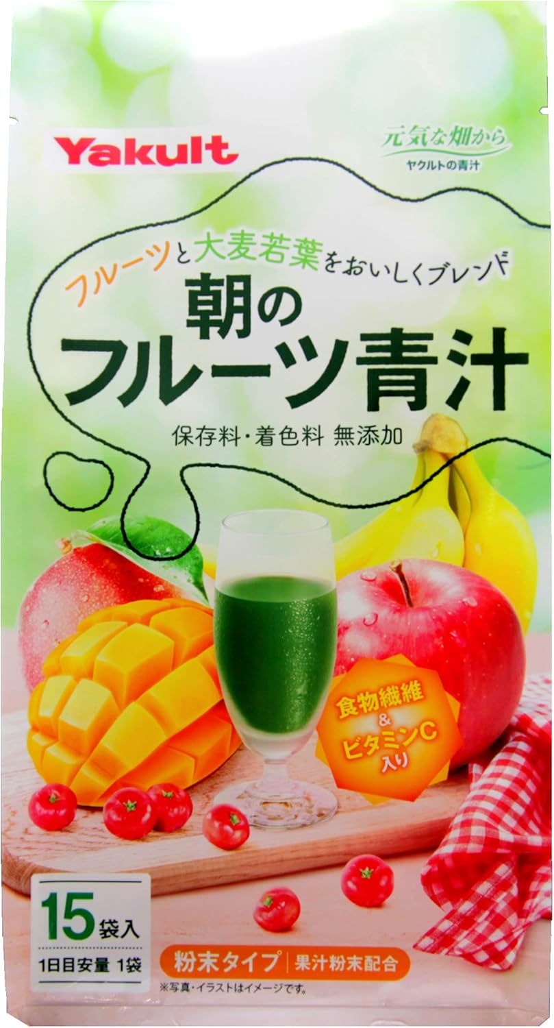 Yakult Asa No Fruit AOJIRU (Ooita Young Barley Grass) | Powder Stick | 7G X 15 [Japanese Import] image number 2