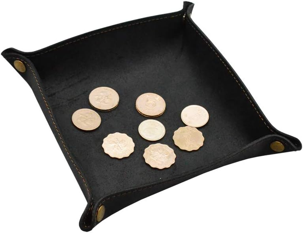 Valet Tray- Genuine Leather Catchall Tray Desktop Storage Organiser- beside Trinket Vanity Tray for Key, Wallet, Phone, Watches, Candy-Black
