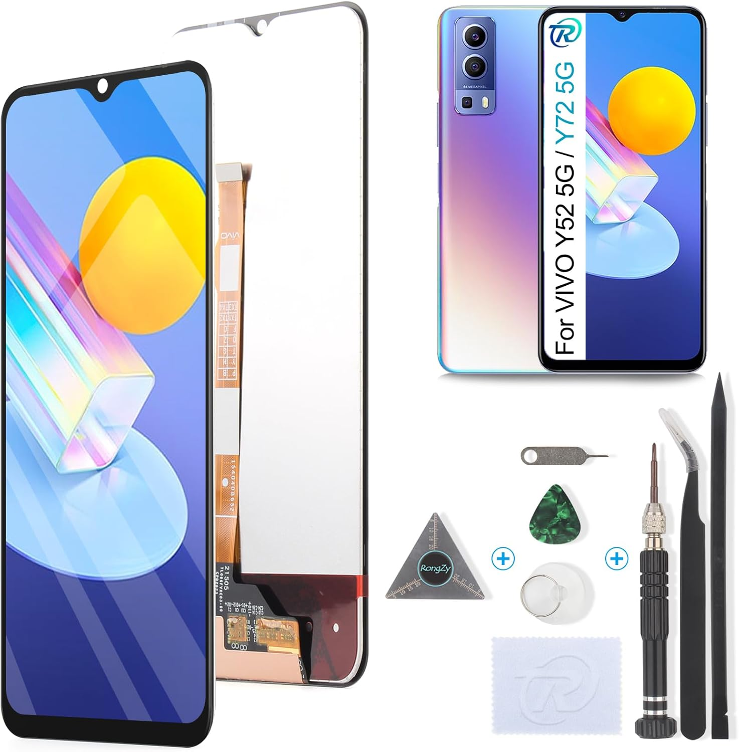 Rongzy Display for Vivo Y52/Y72 5G V2053 V2041 LCD Screen Replacement Digitizer Touchscreen Mounted Replacement with Tools (Black)