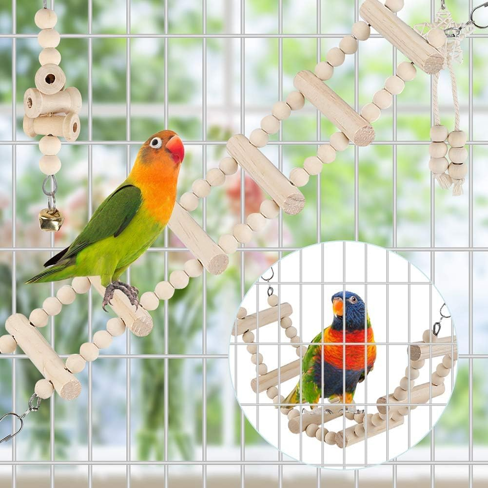 Bird Parrot Cage Swing Toys, Chewing Standing Hanging Perch Hammock with Climbing Ladder, for Budgerigar Parakeet Cockatiel Finches image number 2