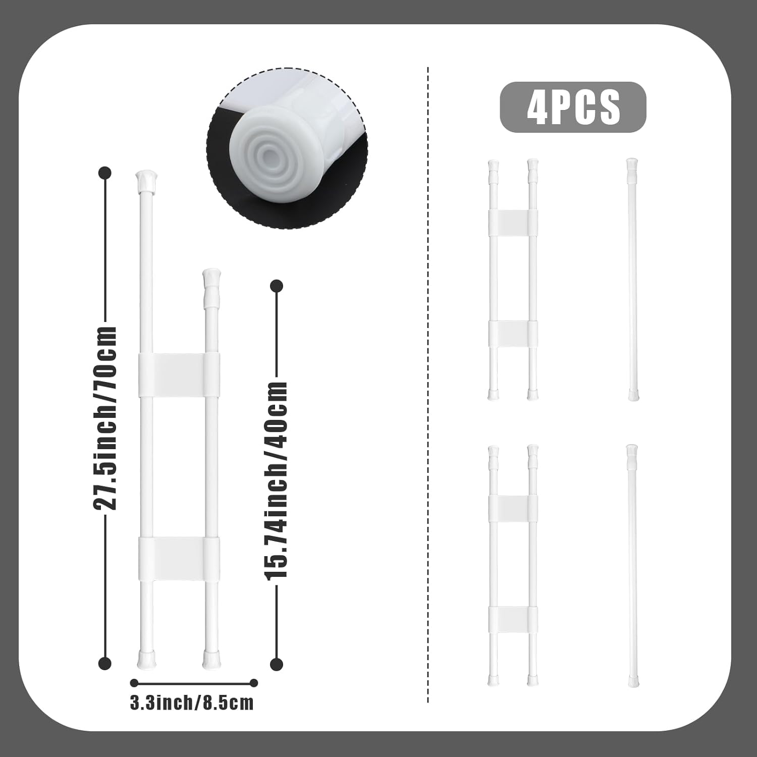 4Pcs RV Refrigerator Bars, 15.8-27.6 Inch Adjustable RV Fridge Tension Bars Tension Rods Extendable RV Fridge Brace for Fixing Food Drinks RV Refrigerator Accessories (2 Double Bars, 2 Single Bars) image number 5