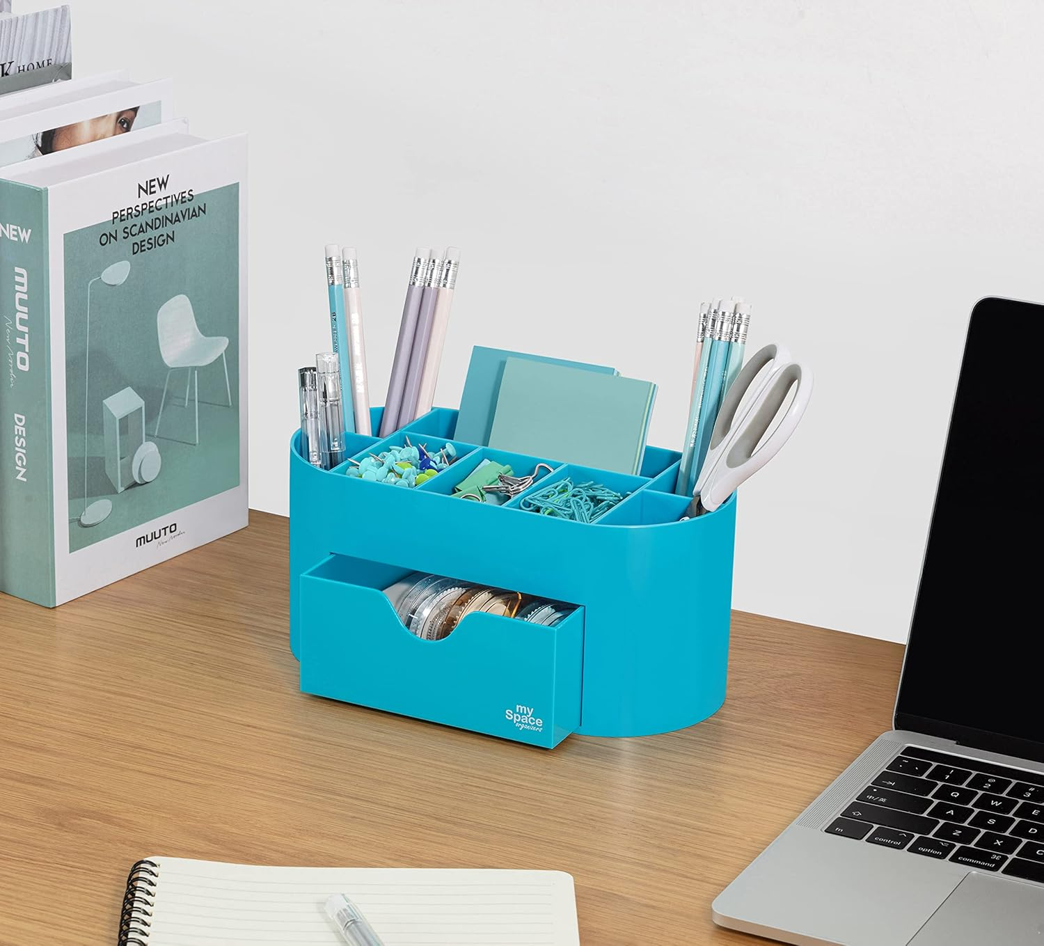 My Space Organizers Blue Desk Organizer for Office Supplies and Desk Accessories - Pen Holder Desktop Organization for Room College Dorm Home School (Blue) - Purple,White image number 4