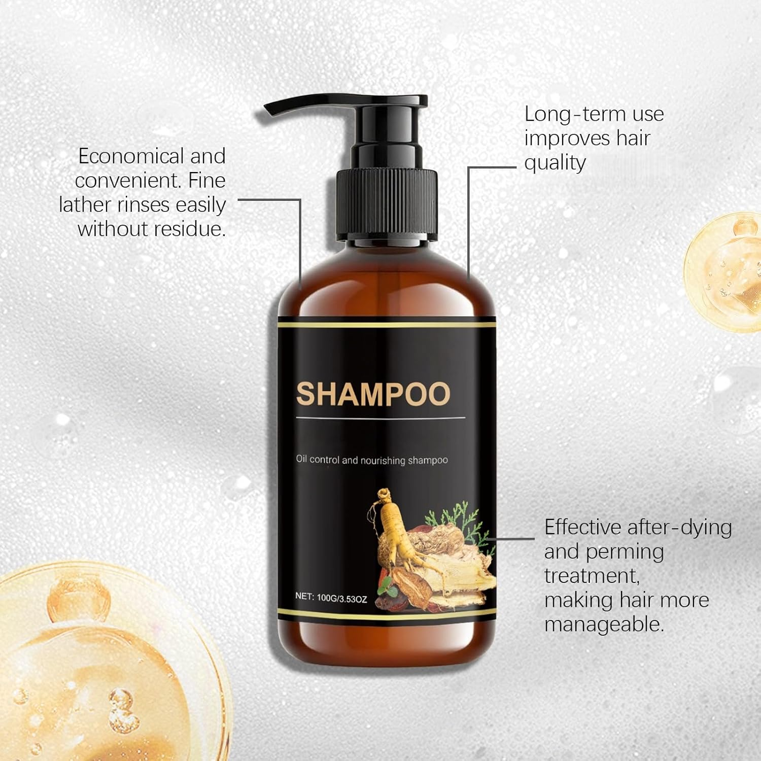 Oil Controlling & Nourishing Rosemary Shampoo with Ginseng Extracts, Sulfate Free for Dry/Oily/Curly Hair, Nourishing & Strengthening Shampoo for Women & Men, Color Safe for Daily Use (1)