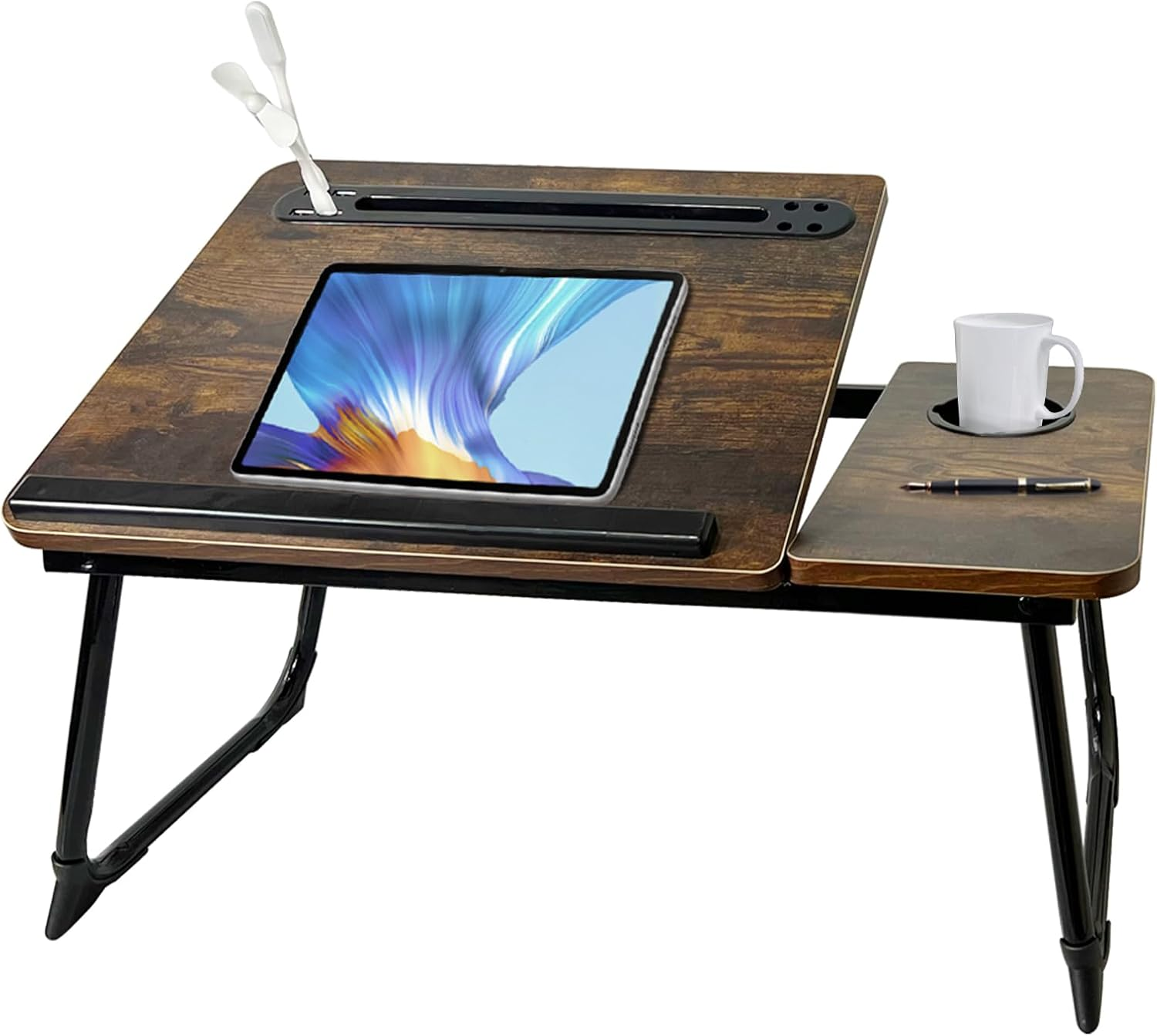 Laptop Desk for Bed, Adjustable Laptop Stand with 5 Different Angles, Portable Lap Tray Table with USB Charge Port and Cup Holder, Laptop Bed Desk Tray for Writing Working Reading (Rustic Brown) image number 5