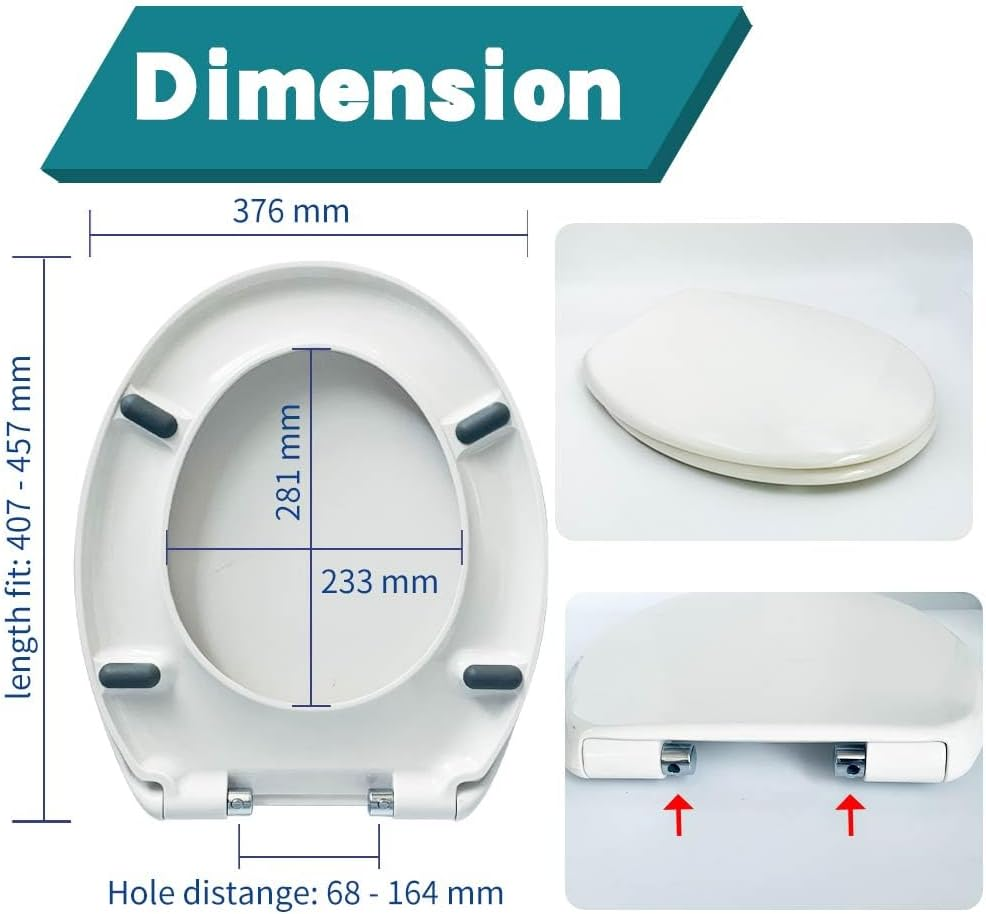 Toilet Seat White Thicken Heavy Duty Quick Release Oval Toilet Lid with Stainless Steel Hinge Elongated Toilet Seat Replacement for Standard Oval (Oval Soft Close Quick Release 01) image number 2