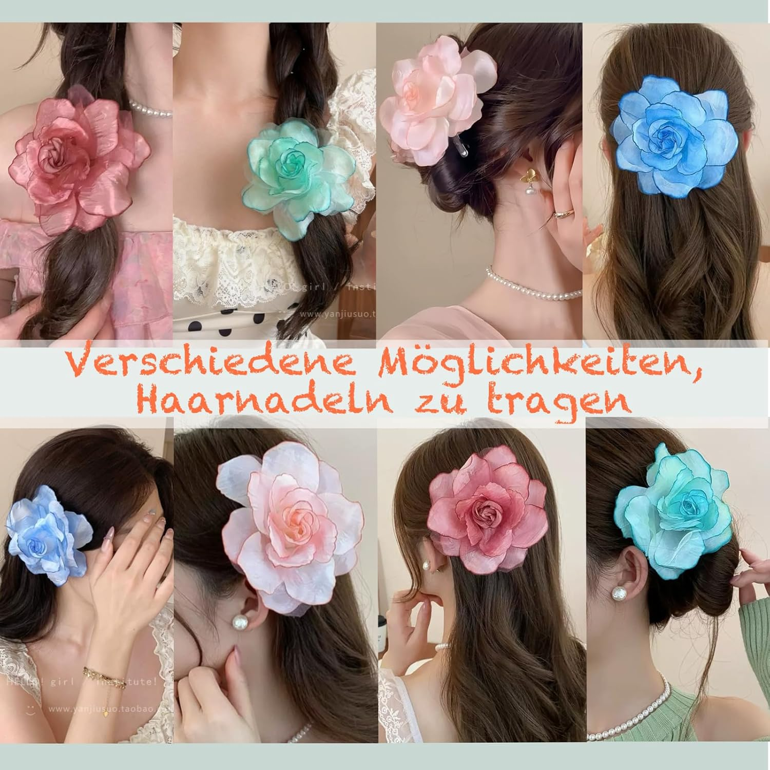 Ypkia Pack of 4 Boho Flower Hair Clips Girls Fabric Mesh Colourful Hair Clip Women'S Hair Accessories Party Wedding image number 1