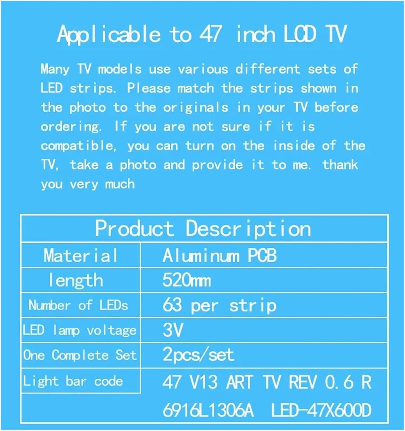 LEDTV Backlight Strip for 47 V13 Art TV REV 0.6 R L-Type 47GA7800 6922L-0068A 6916L-1306A 1307A LC470EUH LED-47X600D image number 5