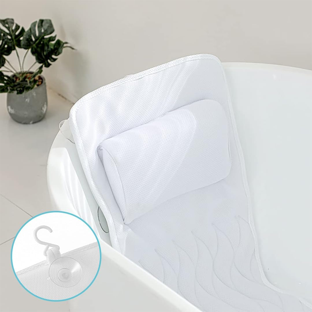 BOOC Powerful Full Body Bath Cushion with Neck Support Pillow - 42 X 125Cm, 3D Air Mesh, 14 Suction Cups - Perfect after a Long Day - Home Spa Experience image number 1