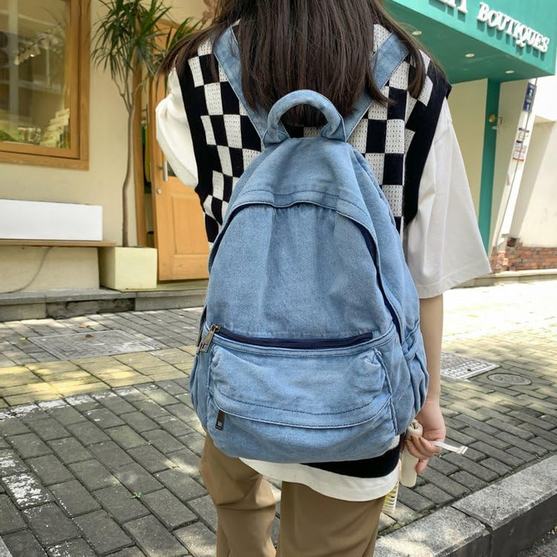 TYHOTULY Lightweight Travel Denim Backpack Vintage Daypack Y2K Backpack Multipurpose Adjustable Shoulder Bags for Women Men - Blue image number 2