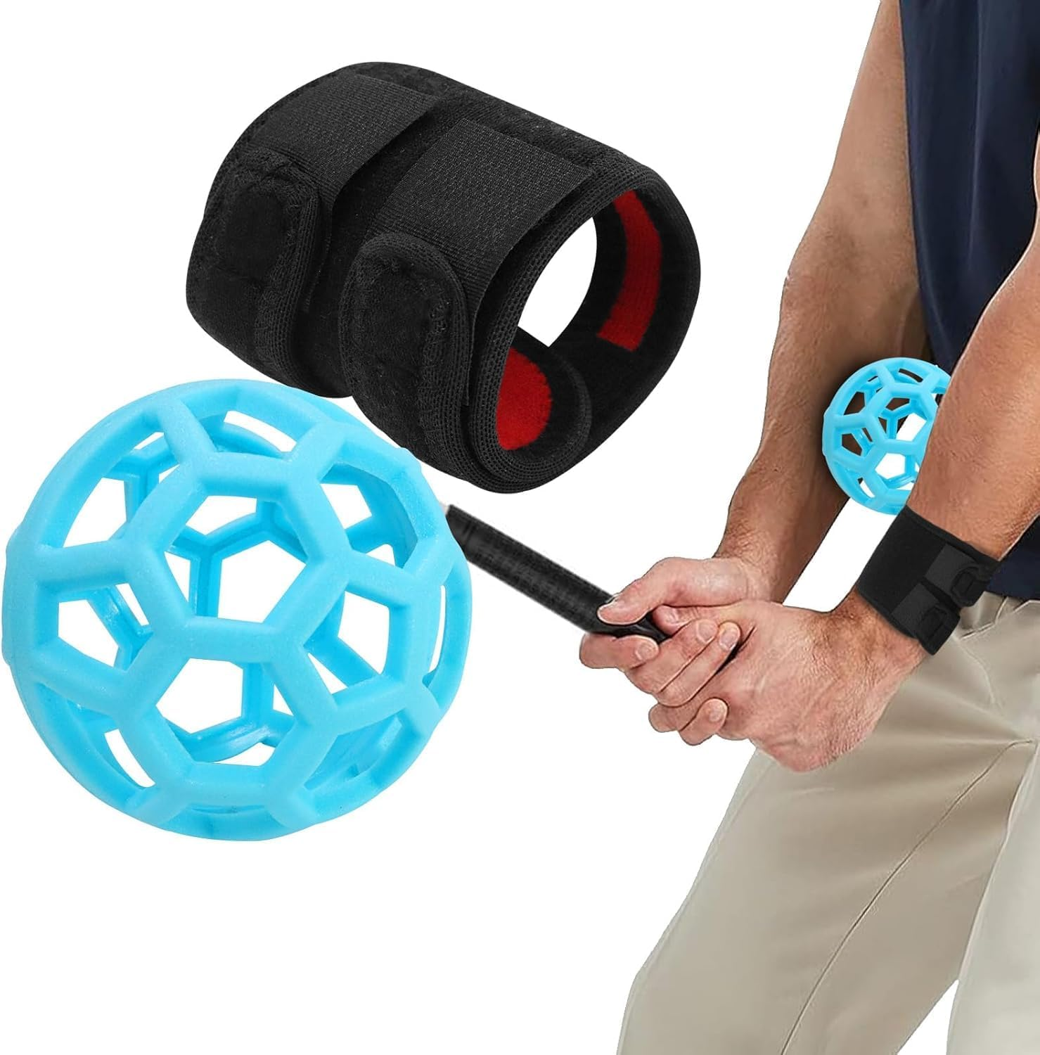 FINGER TEN Golf Swing Trainer Impact Smart Ball with Adjustable Training Wristband Wrap, Golf Posture Corrector Portable Lightweight Practice Tool for Golfer Beginner