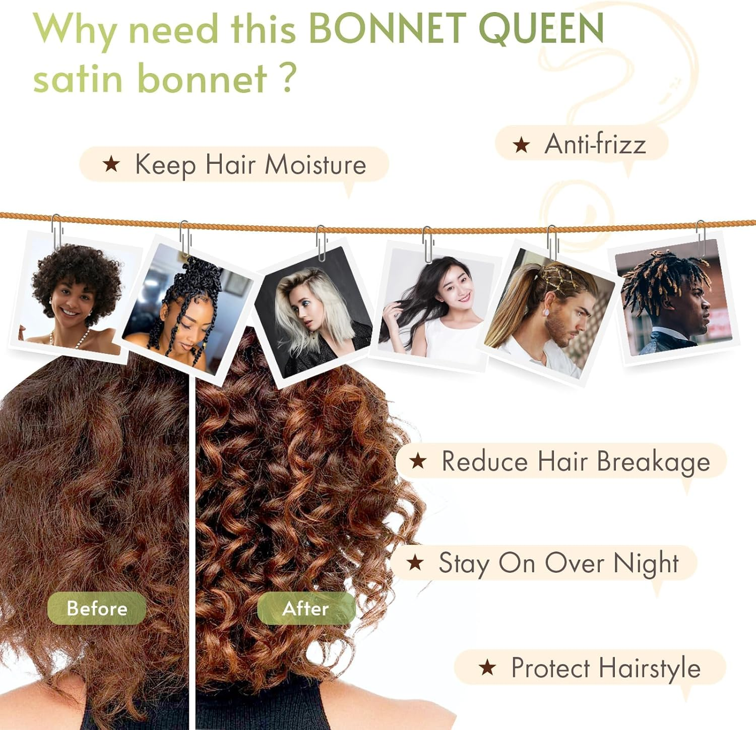 BONNET QUEEN Silk Bonnet for Sleeping Women Satin Bonnet Night Sleep Cap Wrap for Curly Hair with Adjustable Tie Band, Single Layer, Champagne - Champagne image number 2