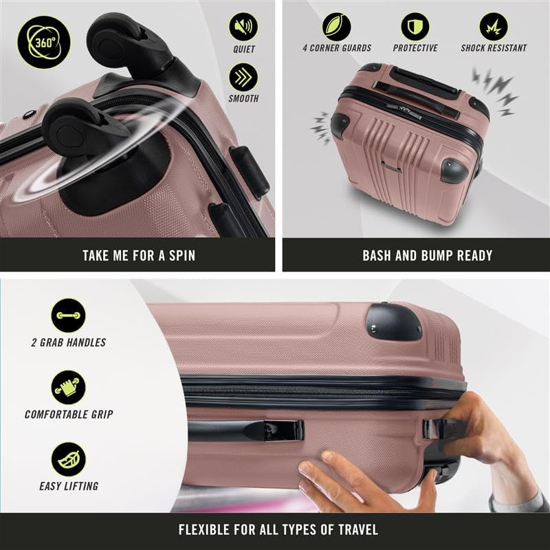 Kenneth Cole REACTION Out of Bounds Lightweight Hardshell 4-Wheel Spinner Luggage, Rose Gold, 3-Piece Set (20", 24", & 28"), Out of Bounds - Rose Gold image number 6