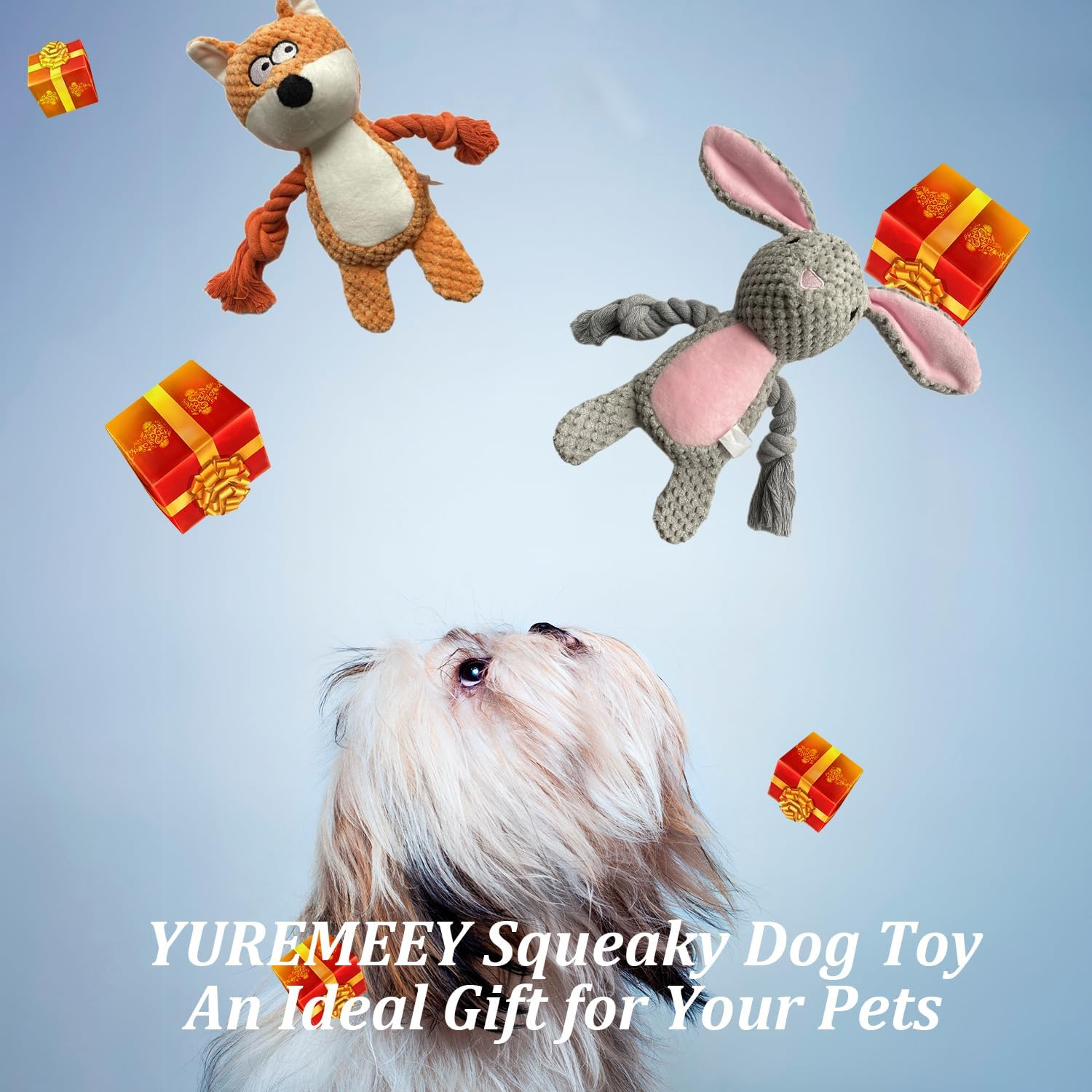 YUREMEEY Elephant Plush Dog Toy, Squeaky, Cuddly, Tug of War, Interactive, for Puppies & Medium Dogs image number 5