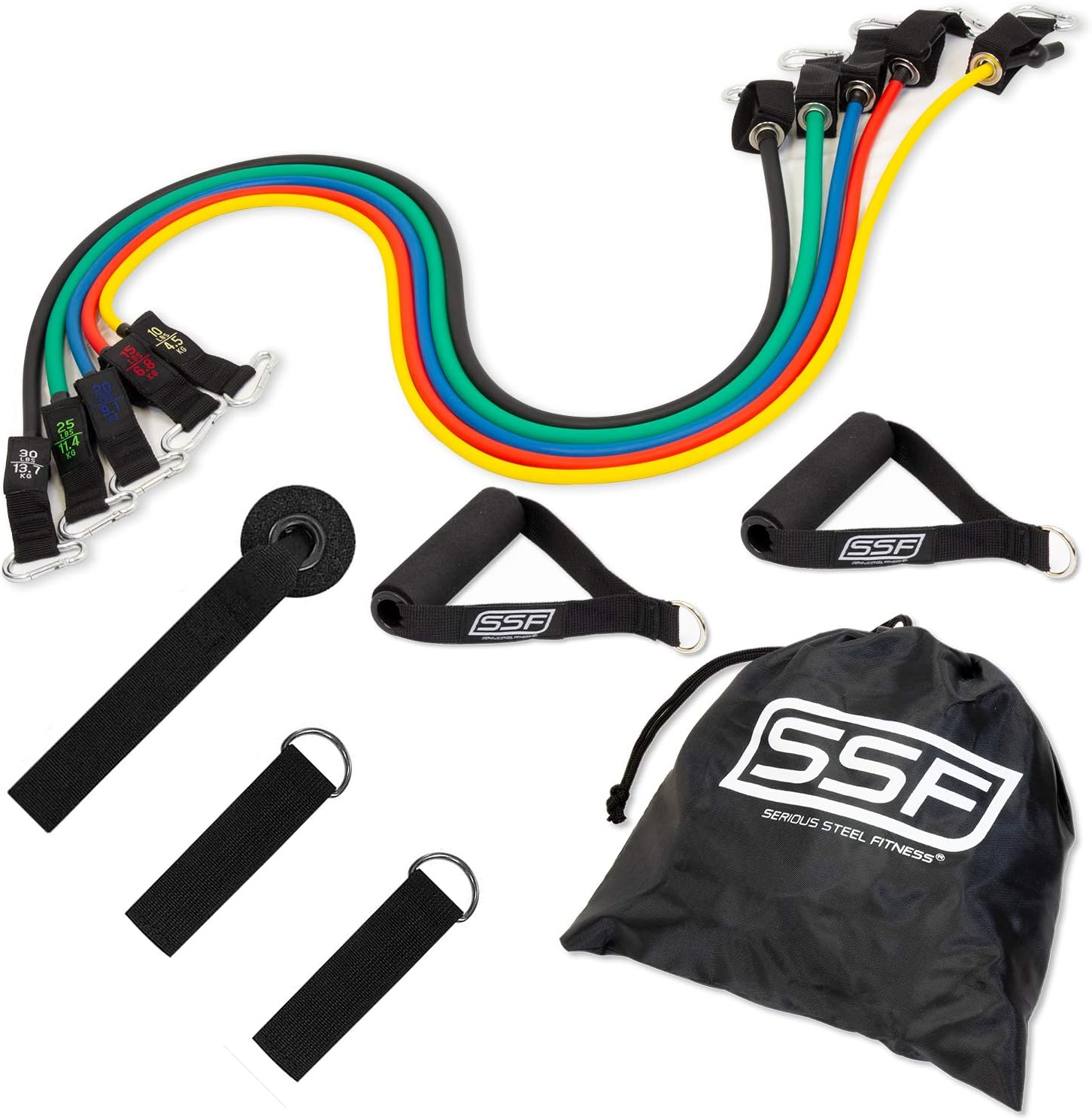 Serious Steel Resistance Tube Band Set Includes Handles, Door Anchor and Ankle Straps (100 Lbs Set or 165 Lbs Set)