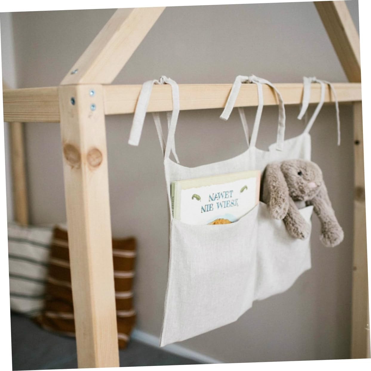 SHOWERORO 3Pcs Kindergarten Crib Bag Diaper Pouch Organizer Straps Double Pocket Sturdy Easy to Use for Nursery image number 5