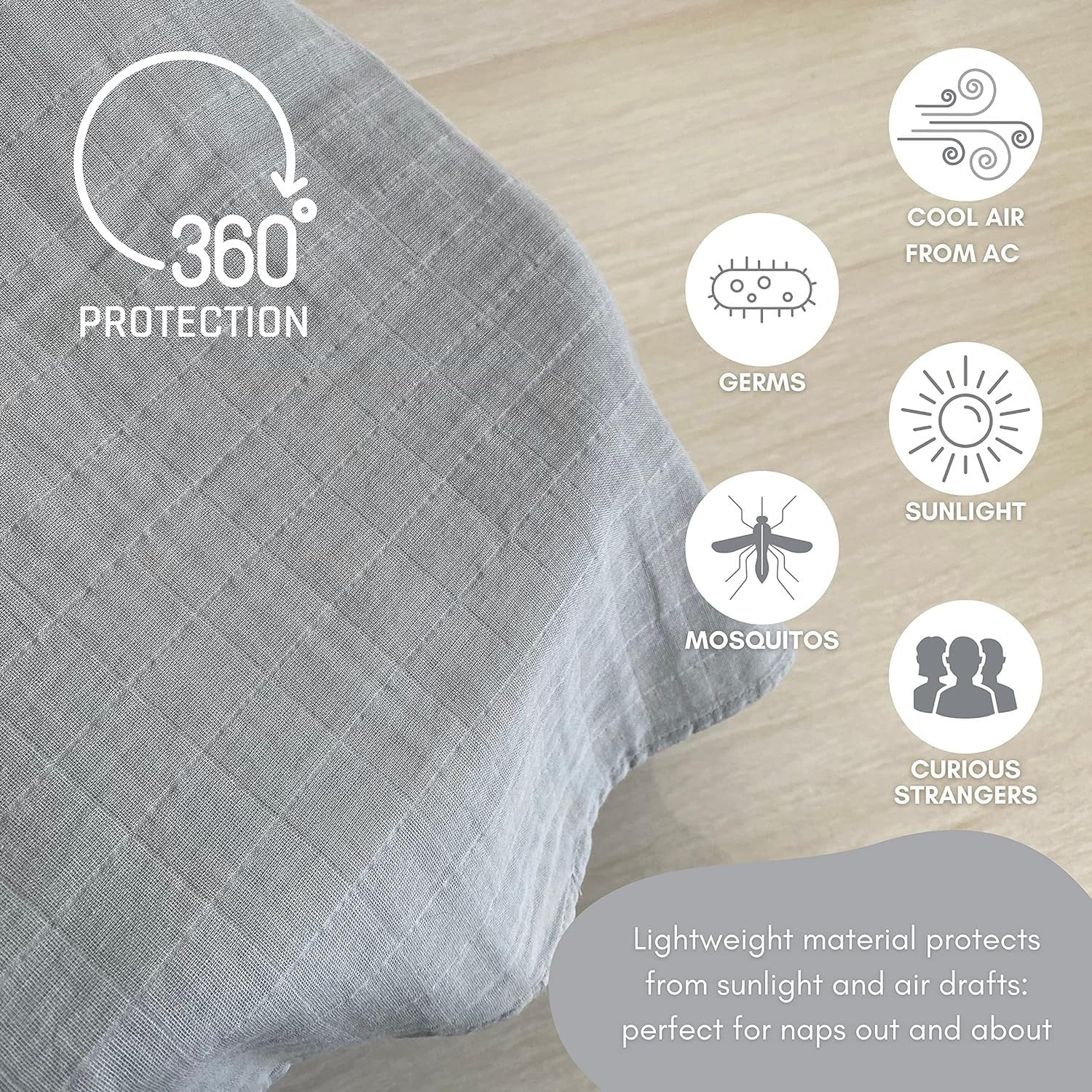 Liangang Baby Car Seat Cover - Soft, Breathable Bamboo Rayon and Muslin Cotton Blend - Lightweight Canopy for Sun, Bug, and Comfort Protection - Large Size Infant Seat Cover (Blue) - Blue image number 4