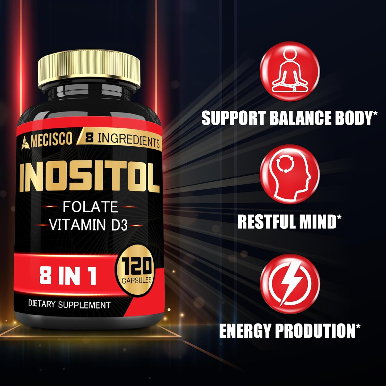 Inositol Supplement 14600Mg - 8In1 Perfect Formula with Shatavari Root, Myo-Inositol, D-Chiro-Inositol & More - Support Balance Body, Restful Mind, Energy Production - 120 Capsules for 2 Months image number 1