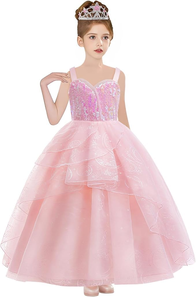 Slowton Girls Princess Costume - Girls Good Witch Glinda Costume Dress up Set Fashion Kids for Christmas Birthday Party Halloween Cosplay Outfits image number 1