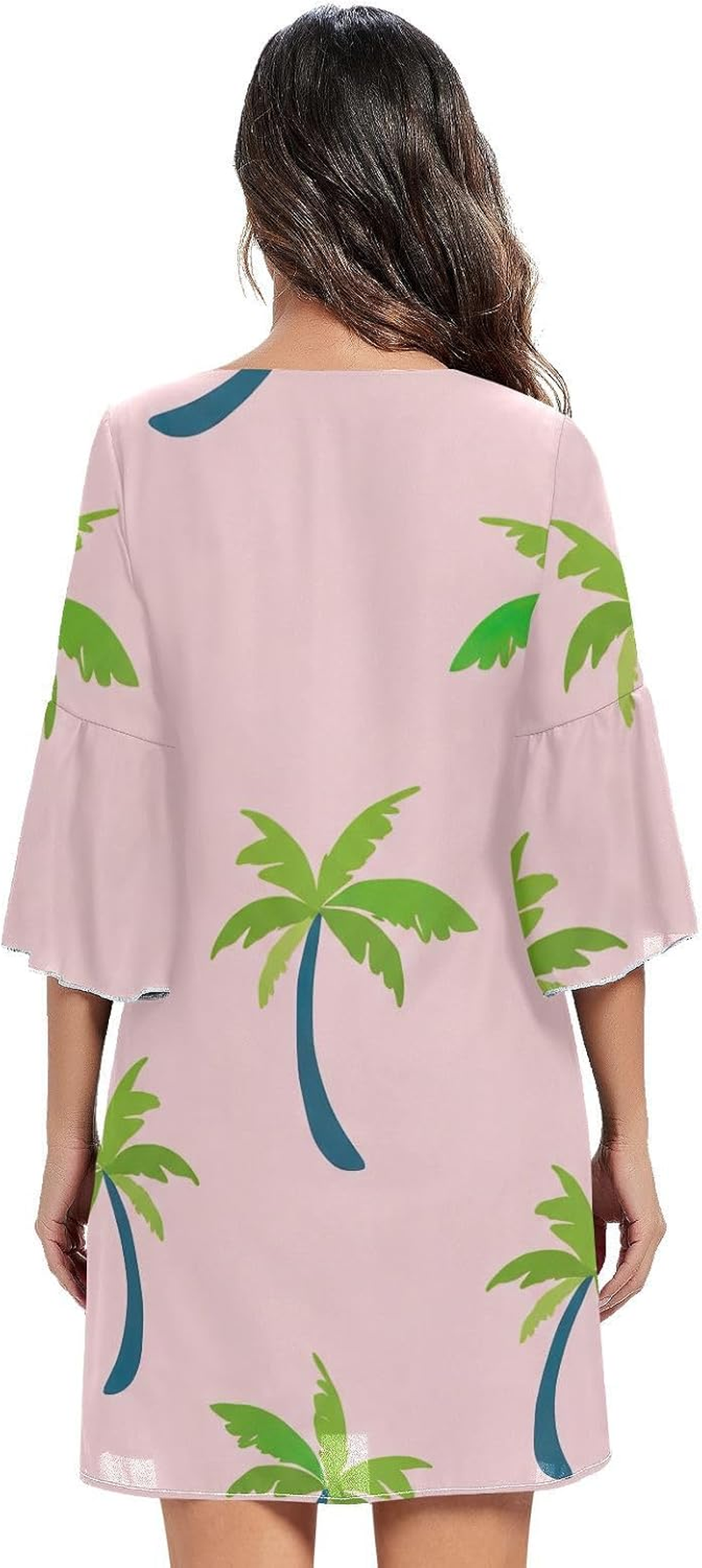 Cartoon Palm Trees Pink Short Dress Printed Maternity Dress Party S-XXL