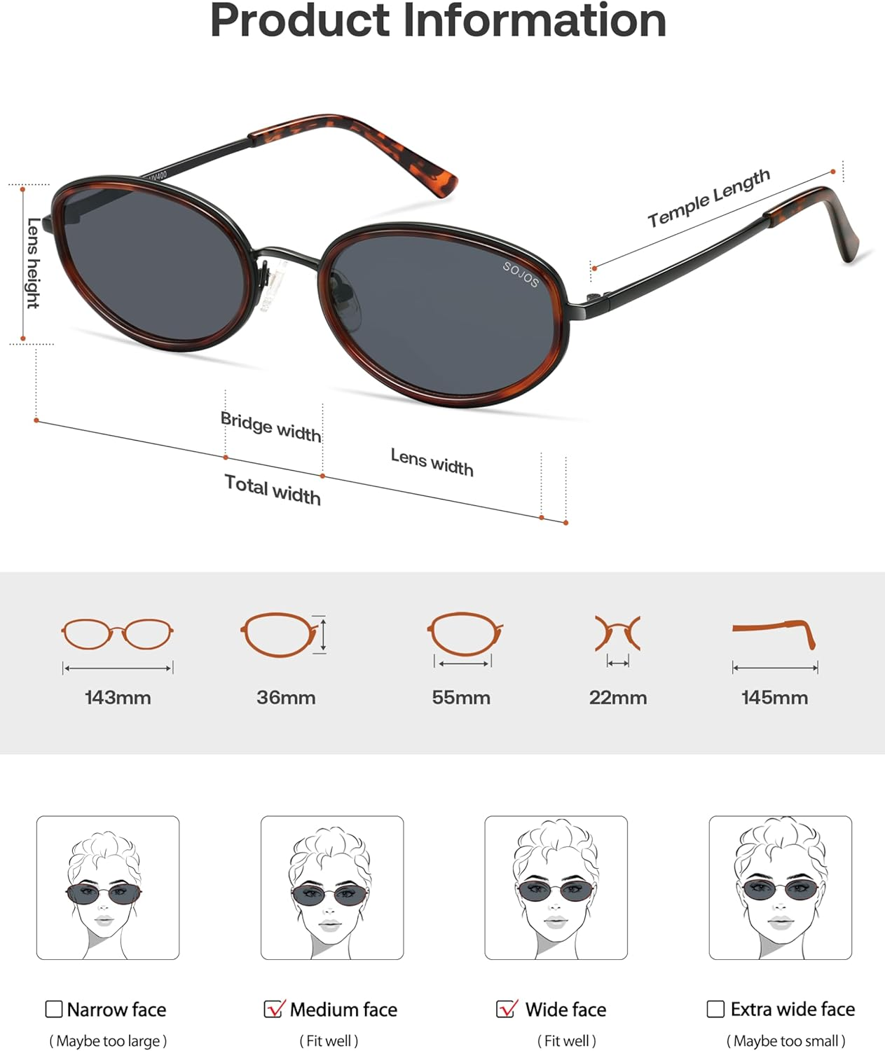 SOJOS Retro Trendy Oval Polarized Sunglasses for Women Men, 90S Vintage Circle round Sunnies SJ1248 - Tortoise/Light Grey image number 5