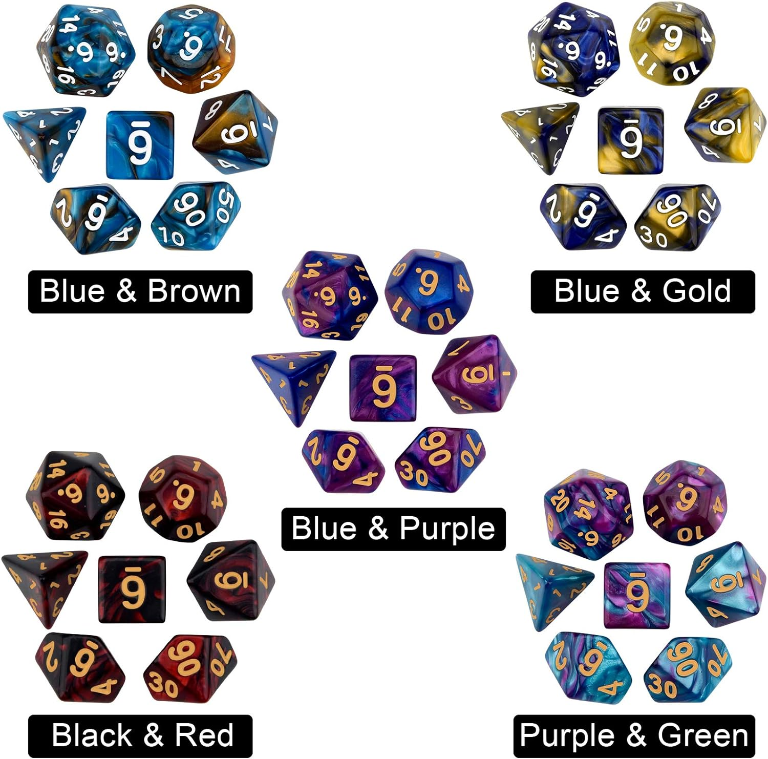 DND Dice Set 25 X 7 (175 Pieces) Double-Colors Polyhedron Dice for Dungeons and Dragons DND RPG MTG Table Games D4 D6 D8 D10 D% D12 D20 25 Colors Dice with 1 Large Flannel Bag