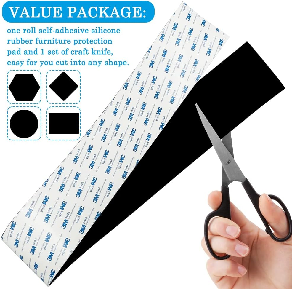 Non Slip Furniture Pads,Sonku 4 X 40 Inch Cuttable Rubber Silicone Pads Self Adhesive anti Scratch Floor Hardwood Protectors and 1 Craft Tooling-Black image number 4
