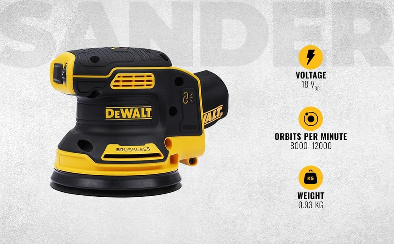 Dewalt DCW210N-XJ 18V XR Li-Ion Cordless Brushless 125Mm (5") Random Orbital Sander - Skin Only image number 2