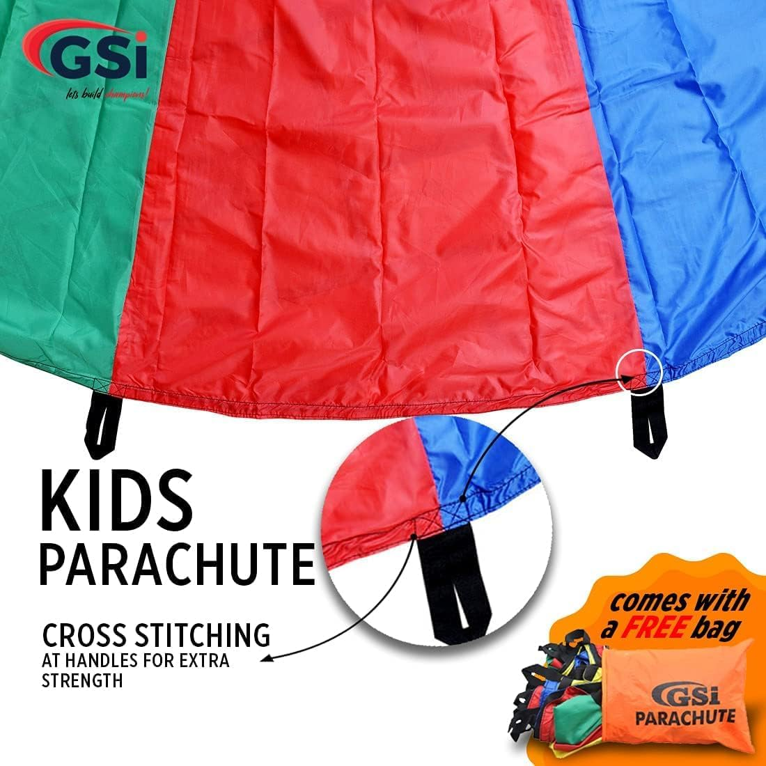 GSI Kids Play Parachute Rainbow Parachute Toy Tent Game for Children Gymnastics Cooperative Play and Outdoor Playground Activities (12 Feet 12 Handles) image number 3