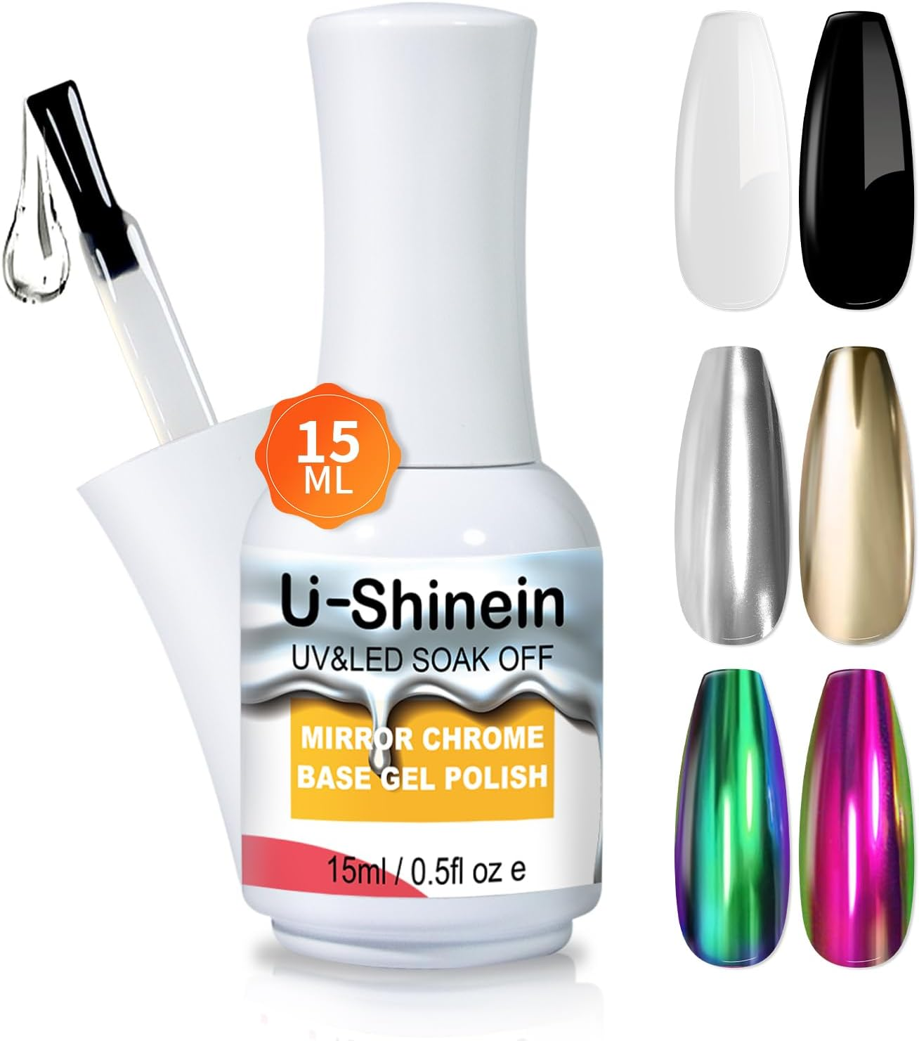 15Ml Base Coat for Metallic Painting Gel, No Wipe Base Gel Polish for Metallic Gel Nail Polish, Chrome Nail Polish, Chrome Nail Powder, Mirror Nail Gel, Easy to Make Mirror Chrome Effect