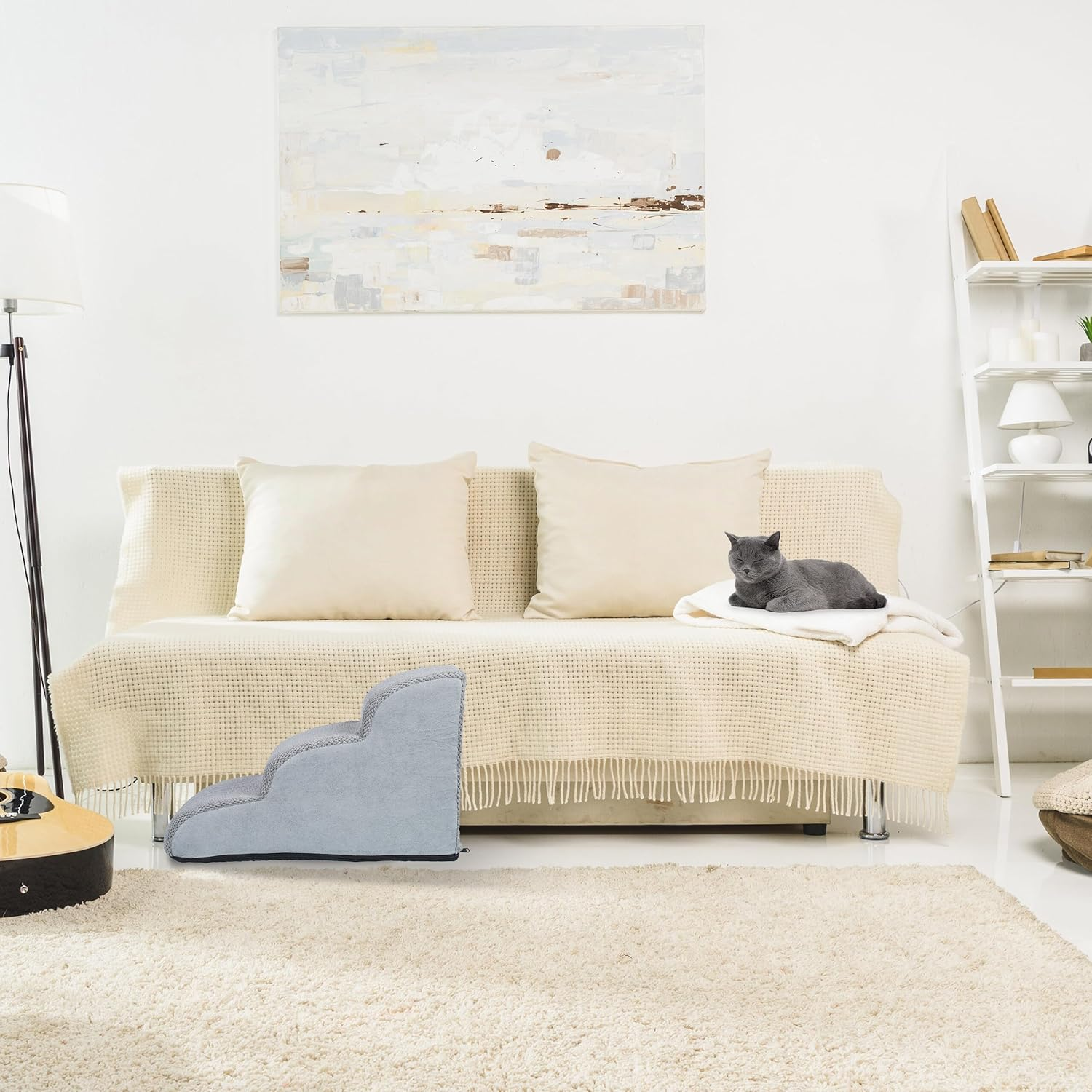 Relaxdays Dog Stairs 3 Steps for Dogs & Cats, HBT: 33 X 41 X 54 Cm, Soft Pet Stairs, Bed and Couch, Grey