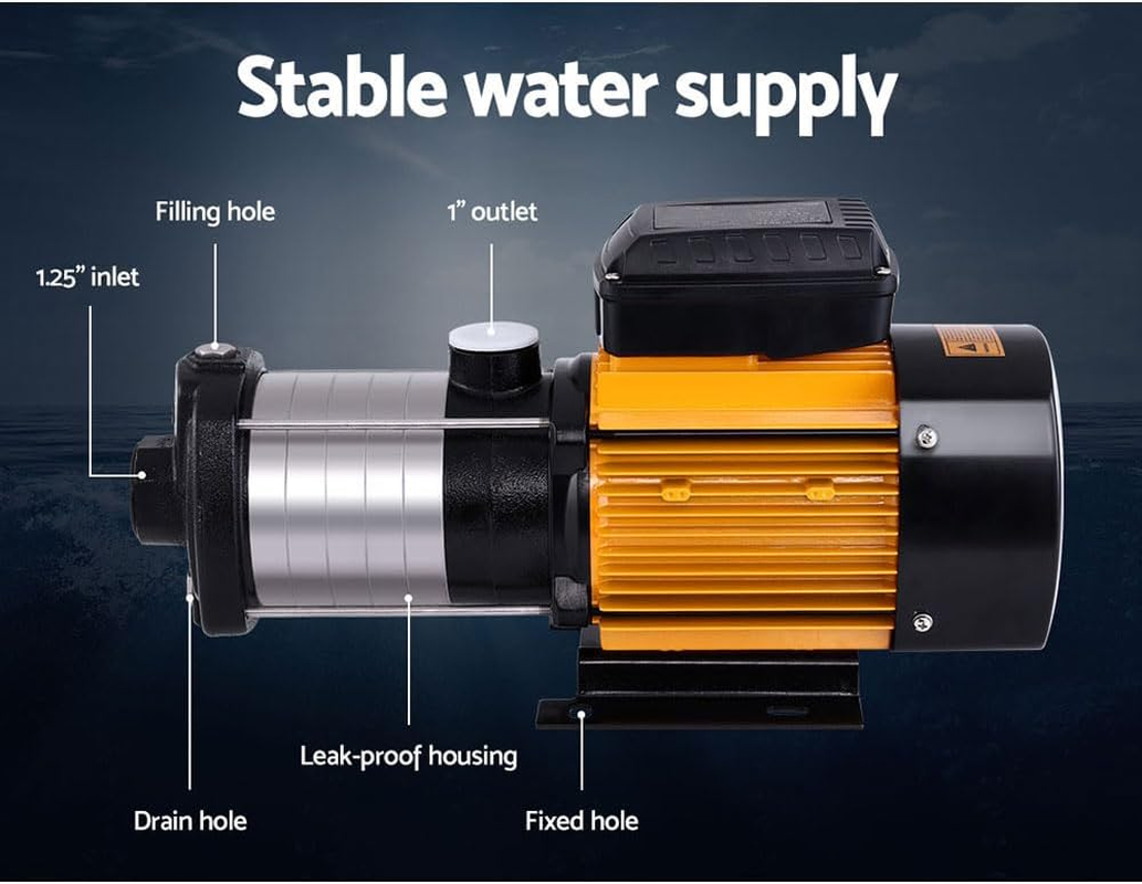 Giantz 2500W Max 6-Stage Garden Water Pump High Pressure Automatic Multi-Stage Irrigation Booster Pump for Rainwater Tank Transfer Sprinkler System Home Farm Lawn Watering External Yellow image number 2