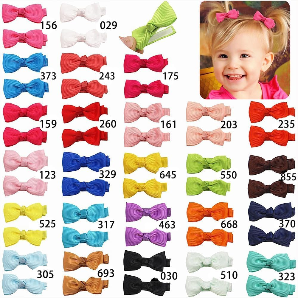 50 Pcs 2Inch Mini Bow Hair Clips for Baby Grils Fine Grosgrain Ribbon Clips Tiny Bow Non-Slip Hair Barrettes with Cute Bows Clips image number 5