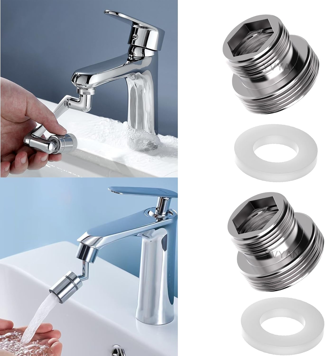 Yvyan Tap Adapter M18 to M22-2 Pieces, Thread Adapter for Male Thread M18 and M22, Suitable for Kitchen Taps, Water Savers, Water Cleaners, Hose Connections (Silver, M18-M22) image number 2