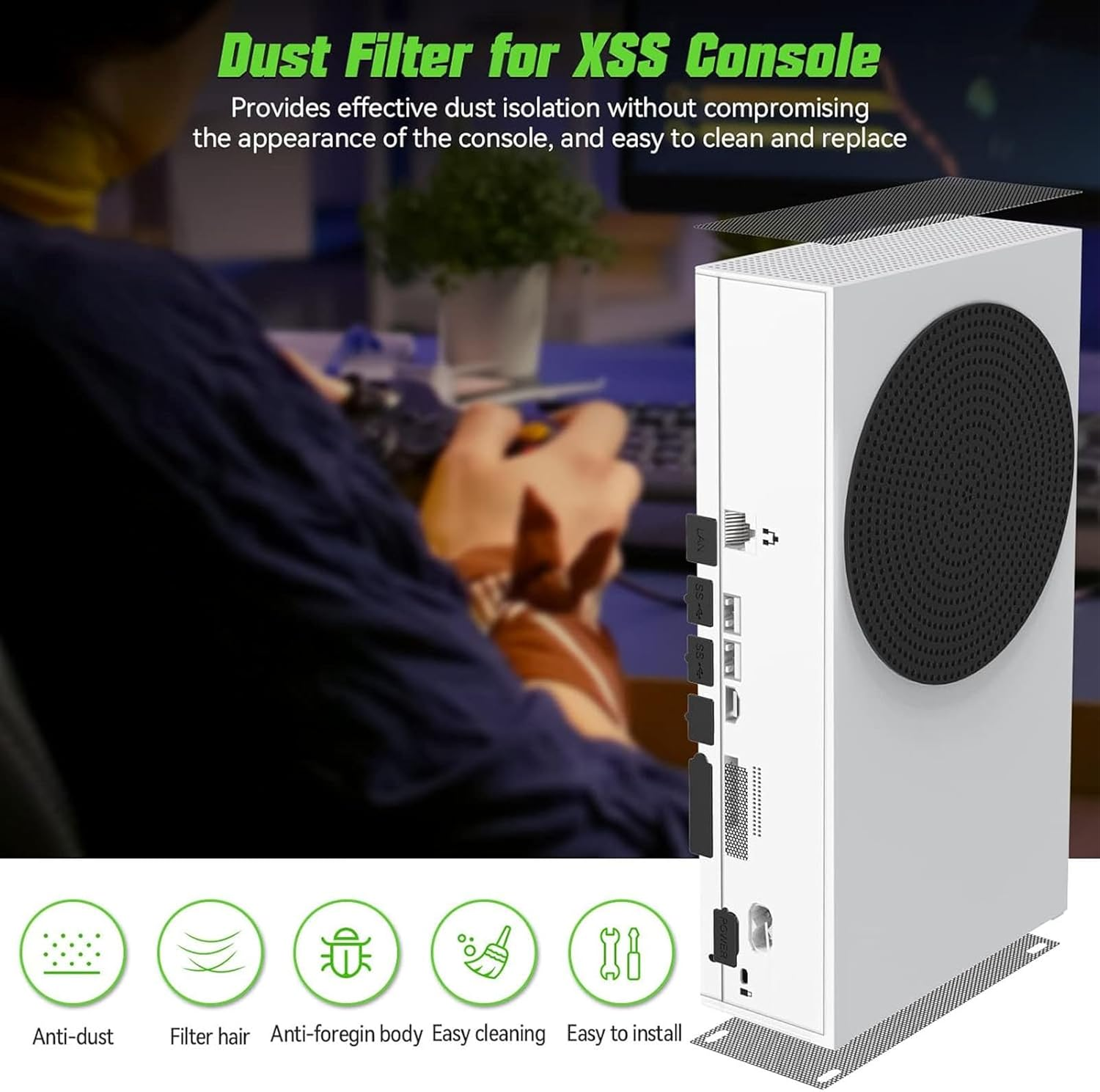 Yechiry Series S Dust Cover, Silicone PVC anti Dust Filter Kit, Console Protective Set with Mesh Ventilation Top Cover, 8 Plugs, Ideal for Series S Console Accessories image number 6