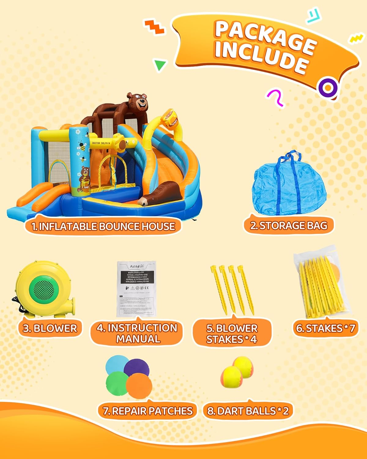 X Doctor Dolphin Inflatable Bounce House for Kids Fun, Double Slide Jumping Inflatable Bouncer Blow up Toddler Bouncy House for Kids 2-12 with Blower Use for Indoor&Outdoor