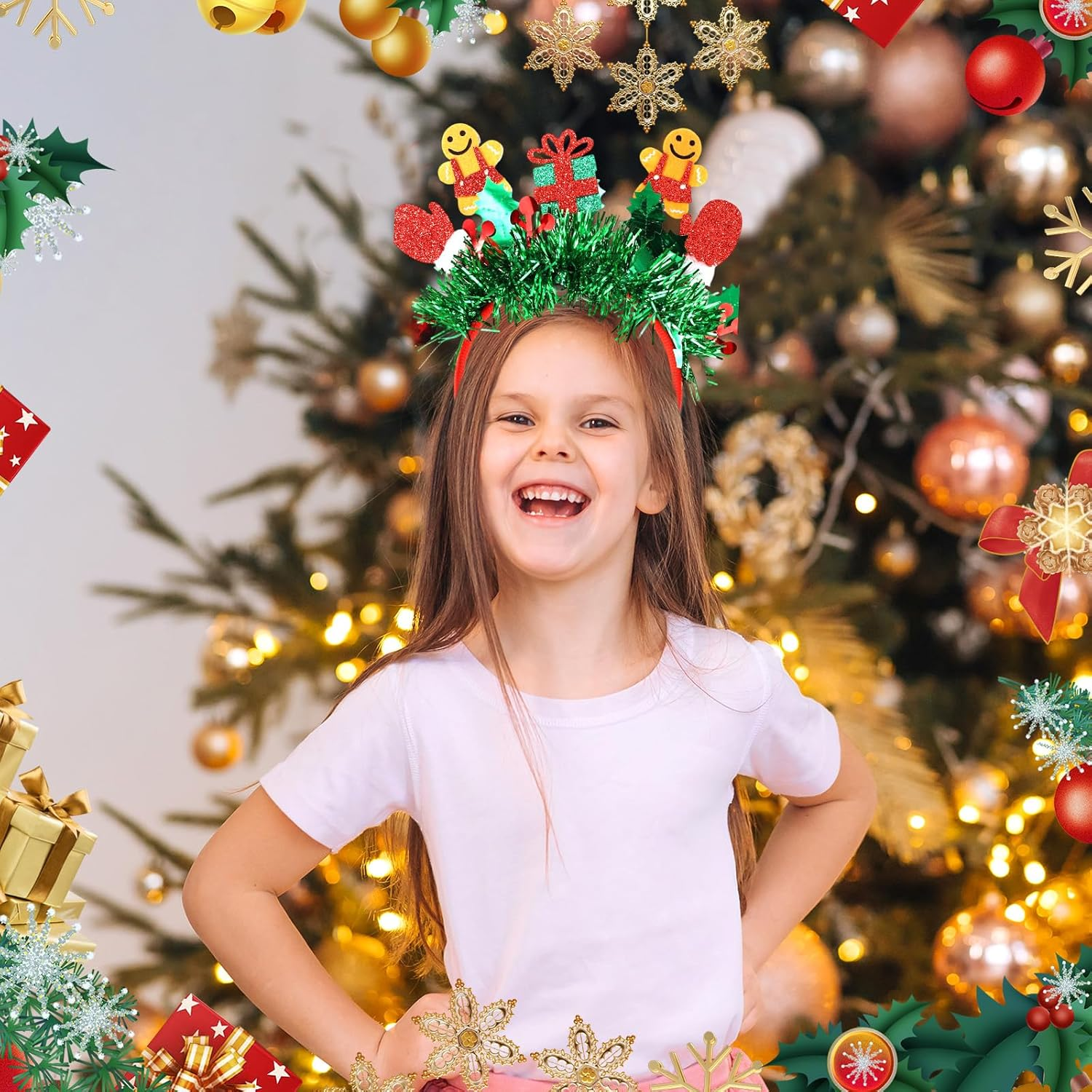 Christmas Gingerbread Man Headband, Adorable Glitter Green Tassel Gingerbread Man Christmas Headband Funny Festival Headdress Accessories for Women