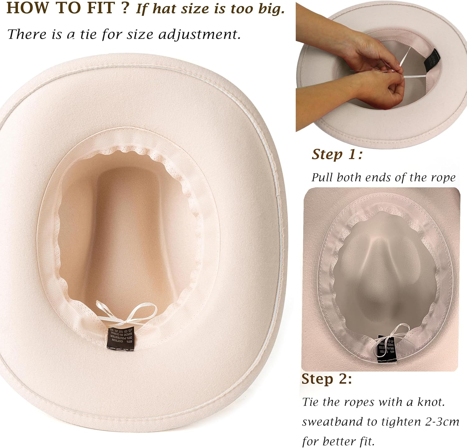 MTKCM White Cowgirl Cowboy Hat Wide Brim Bling Rhinestone Party Cap - S1-Khaki image number 5