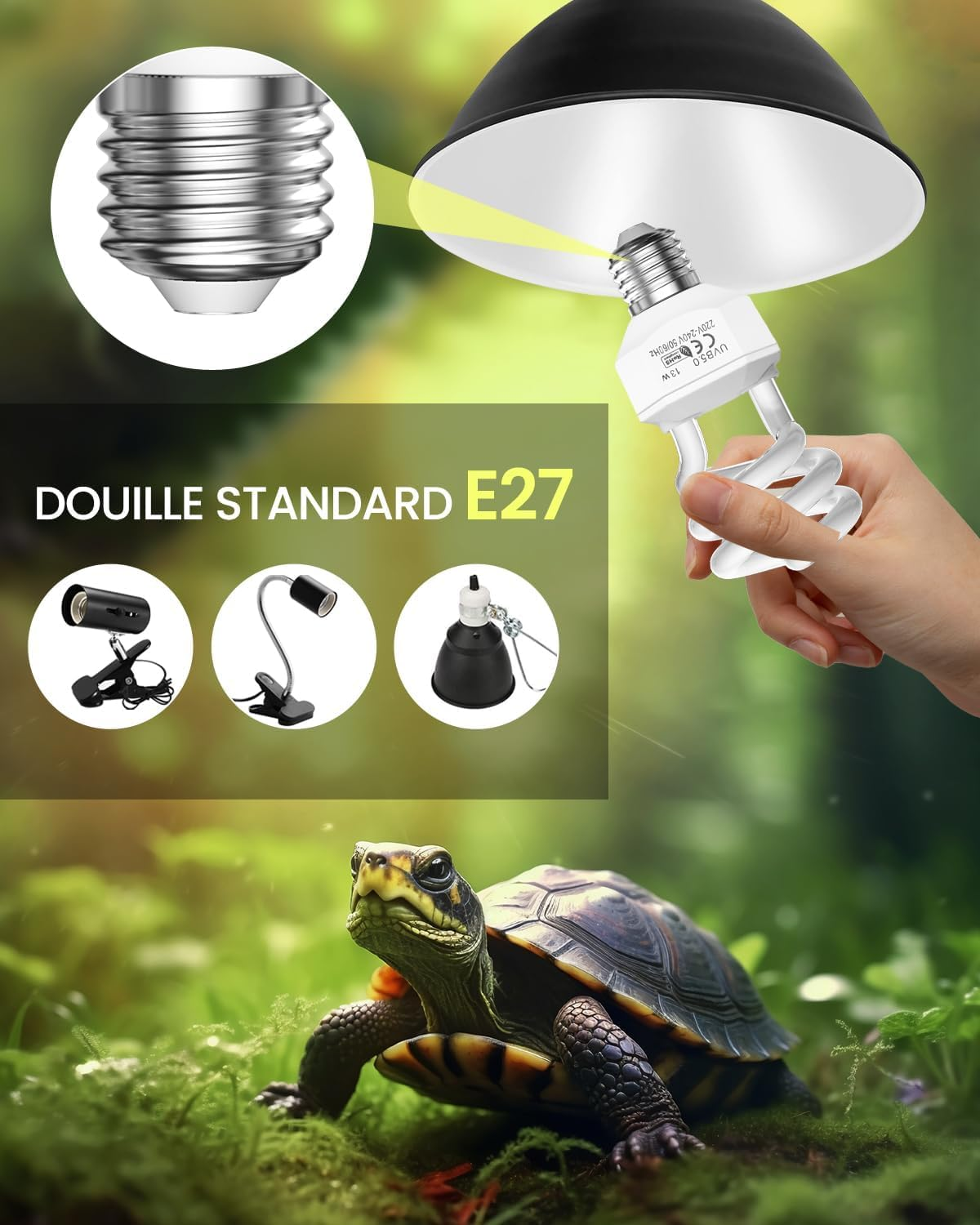 13W E27 UVA UVB Bulb Tortoise AC220-240V Uvb 5.0 Uvb Light Reptile Uvb Fluorescent Light Beam Angle 360&deg; UVA Lamp for Aquarium, Glass Container, Feeder, Turtle, Snake, Lizard, Etc (1Pcs) image number 2