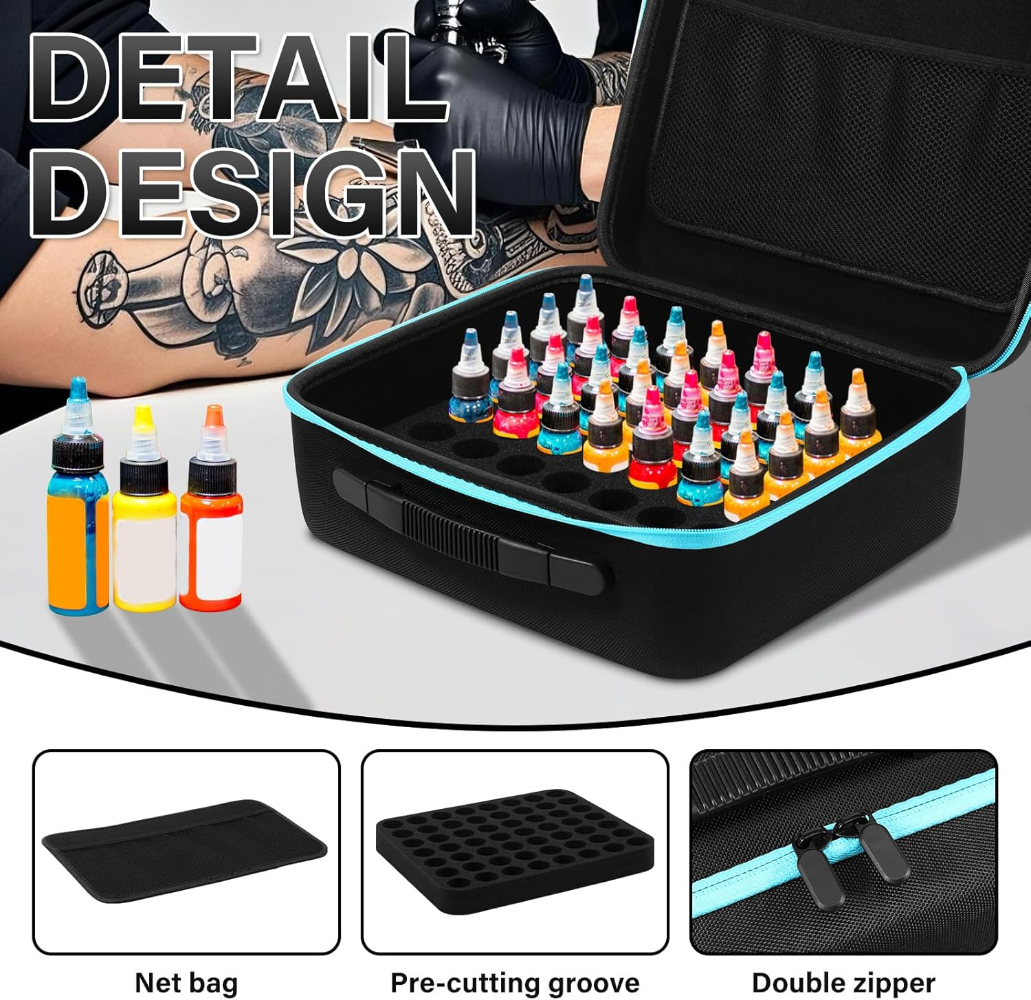 EVA 56 Slot Alcohol Ink Storage Case, Organized Storage Ink Paint Organizer, Easy to Access, with Shockproof Foam Padding, Alcohol Paint Organizer, Portable Hard Shell Box, Large Capacity (Blue) image number 2