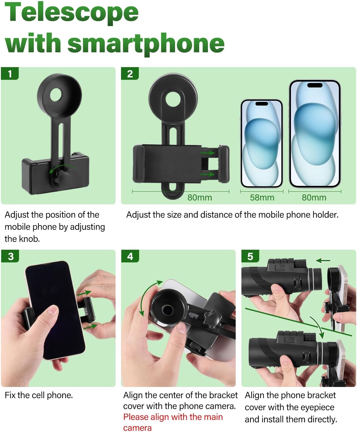 PAHTTO Monocular 80 X 100 Zoom, Monocular Telescope with Smartphone Holder and Stretchable Tripod, Monocular Telescope Waterproof for Bird Watching, Hunting, Travel, Concert, Outdoor Sports image number 6