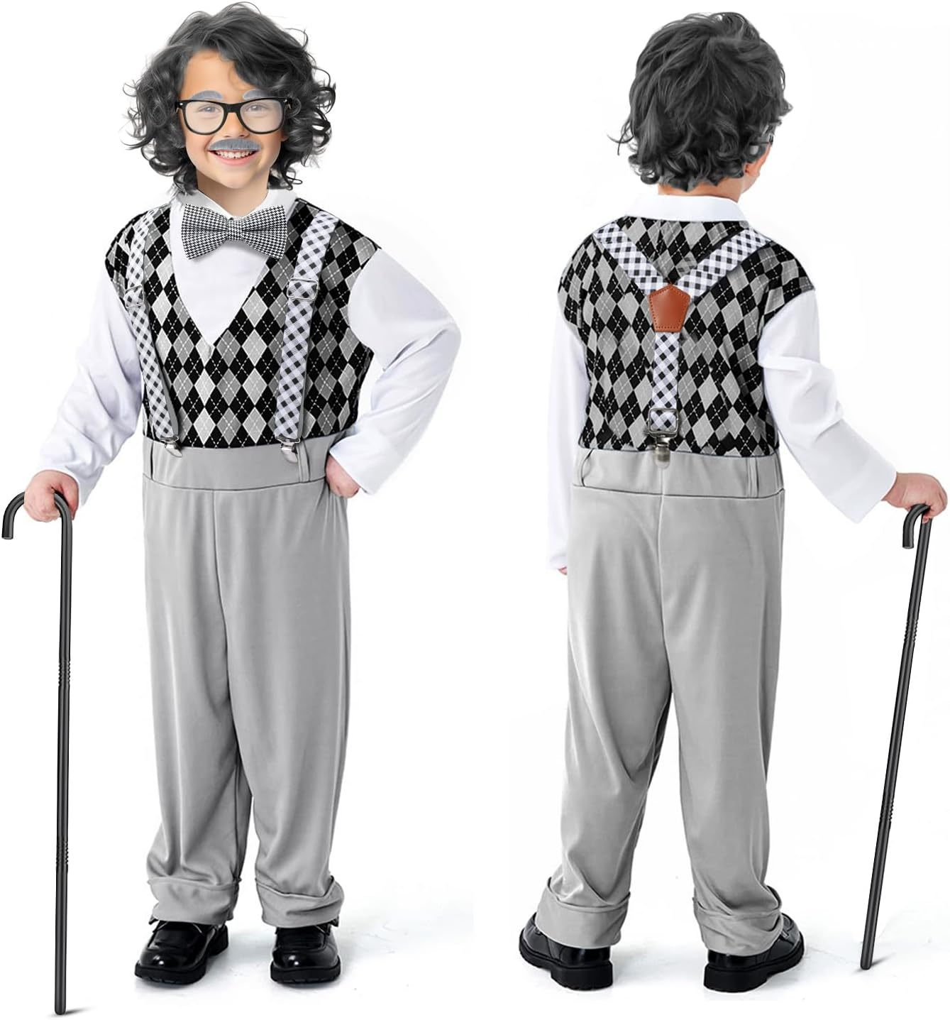 Kids 100 Days of School Costume Old Man Costumes Halloween Costume Dress up Outfit Accessories image number 3