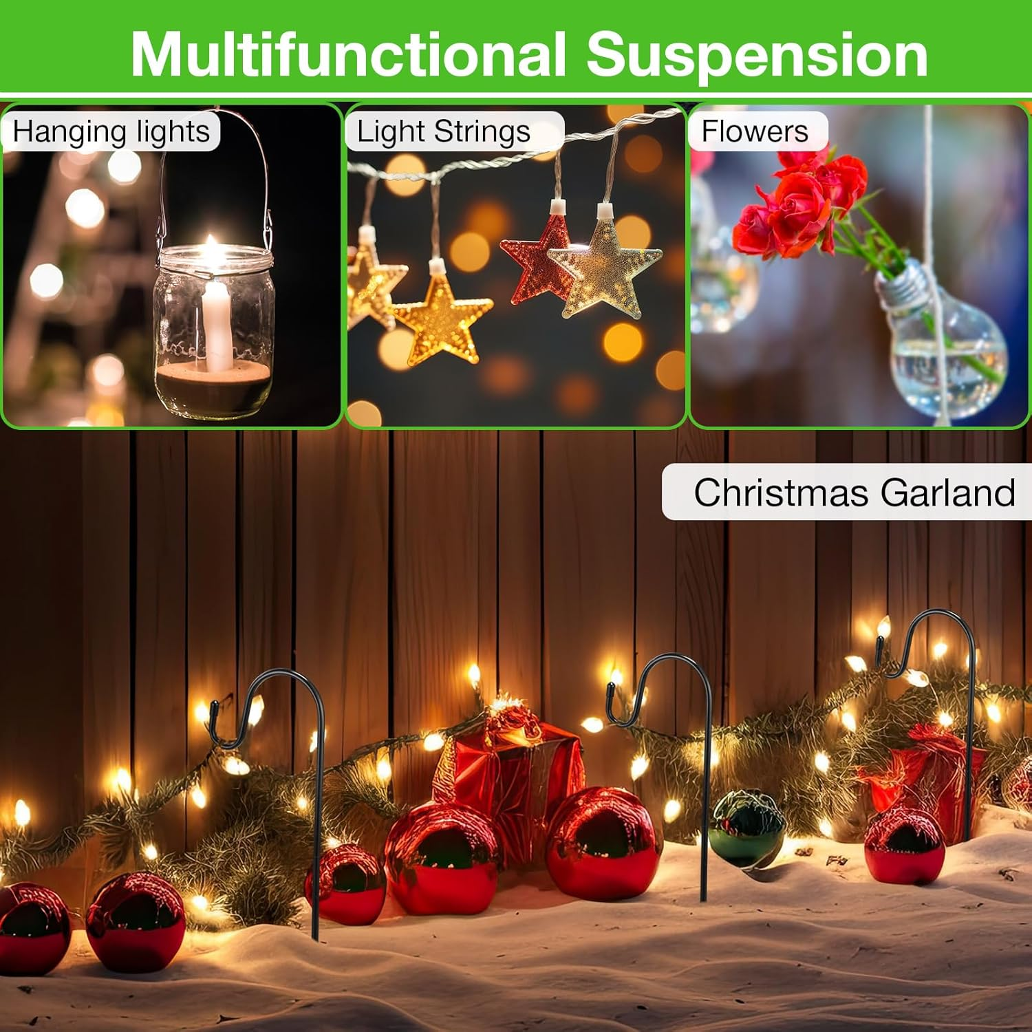 Hicarer 24 Pack 15 Inch Shepherds Hooks Outdoor Plant Hanger Hook Metal Black Garden Bird Feeder Pole for Hanging Solar Lanterns Flower Basket Jars Christmas Lights Wedding Decor image number 4