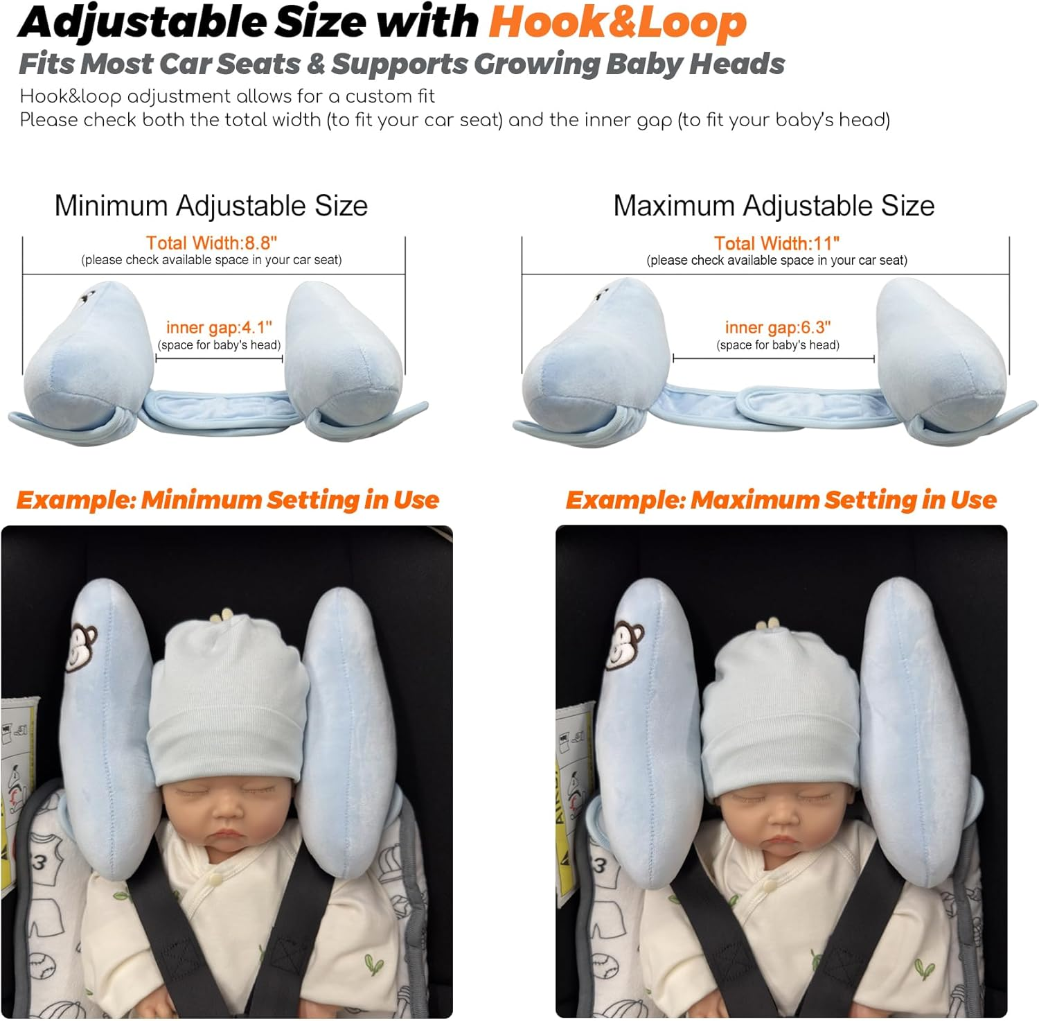 Adjustable Baby Head Neck Support Pillow,Baby Travel Pillow Cushion for Car Seat,Stroller Headrest Pillow for Infants,Head and Neck Support Pillow for Pushchair,Blue - Blue image number 2