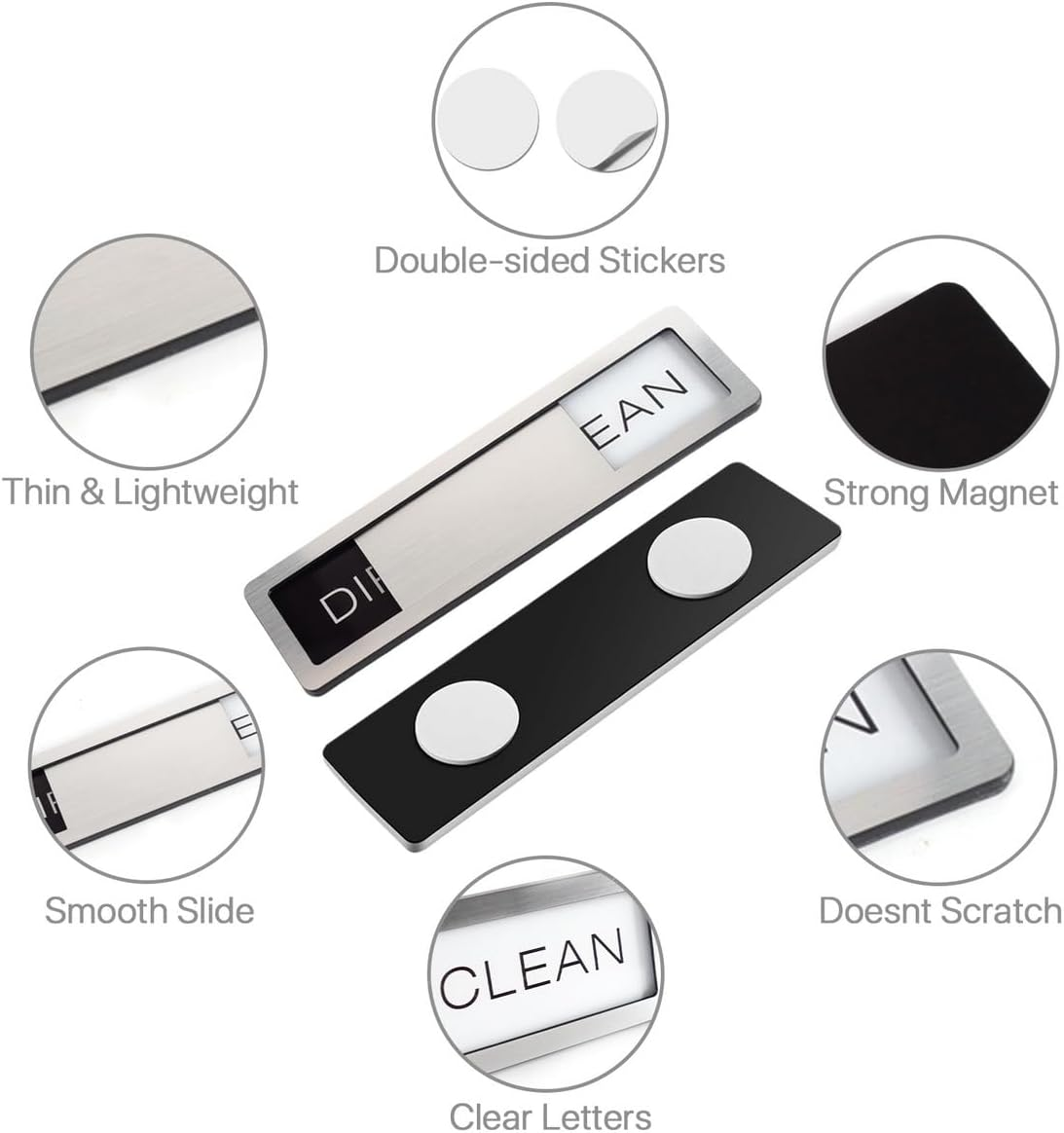 VOSO Dishwasher Magnet Clean Dirty Sign, Non-Scratch Strong Magnetic Backing, Double-Sided Adhesives Stickers Included, Sliding Dishwasher Indicator Suitable for Kitchen Dishwashers image number 5