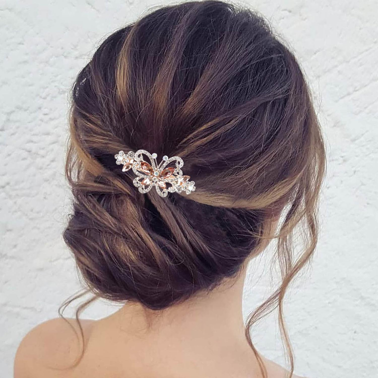 Tseenyi Crystal Farfalla Hair Clip Rhinestone Wedding Hair Clip Sparkling Bridal Crystal Decorative Hair Clip Gold Crystal Flower Headpiece Women and Girls (Champagne Crystal) - Champagne image number 5