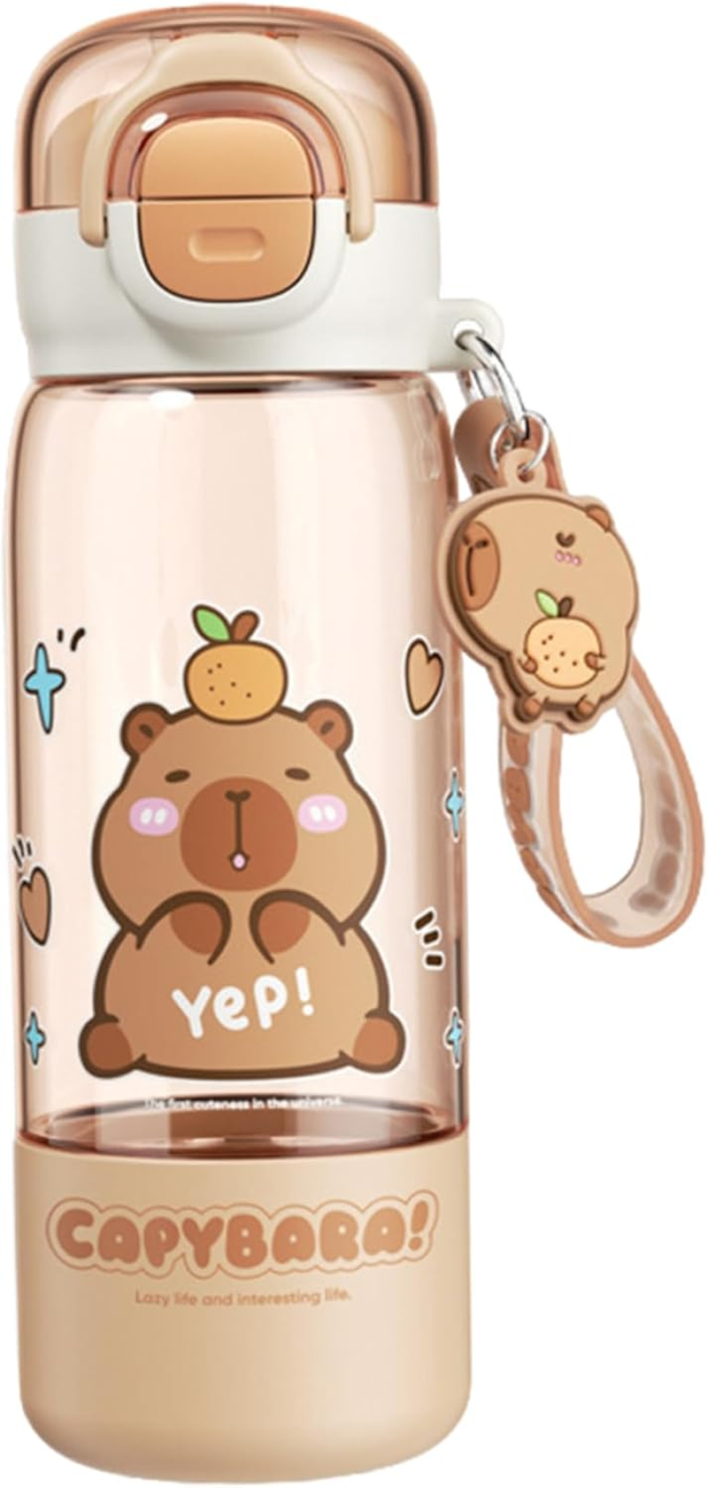 Capybara Water Bottle with Lid & Keychain Cute Water Bottle with Silicone Straw, Drinking Cup & Spout Portable Heat-Resistant Food Grade for Kids & Girls, 510Ml image number 4