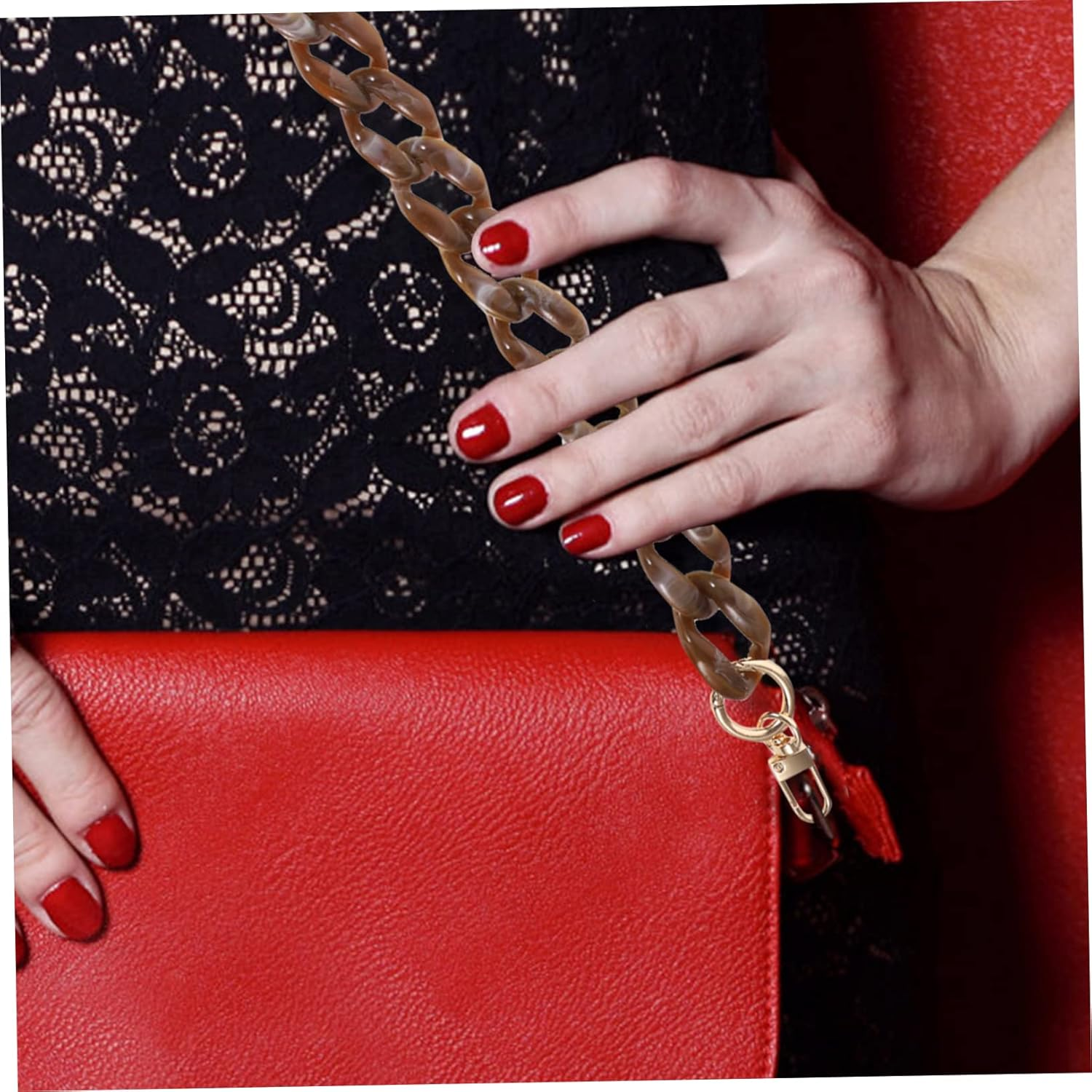 TEHAUX Detachable Handbag Chain Strap 120Cm Coffee Acrylic Fishbone Link Bag Chain Replacement for Shoulder Bags DIY Purse Accessory - Blue image number 5