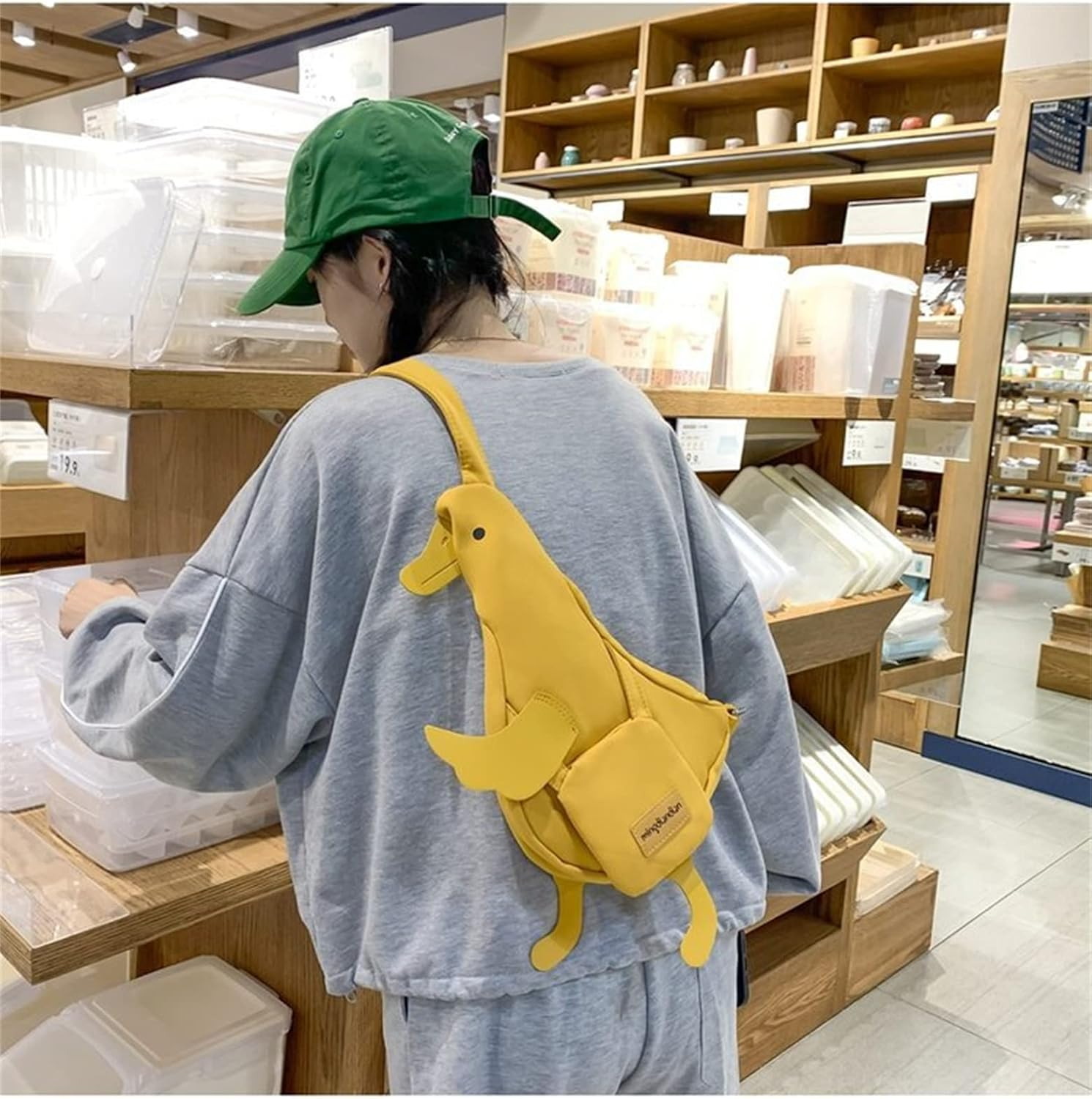 Kawaii Duck Purse Unisex Funny Animal Shoulder Bag Cute Cartoon Chest Wallet Novelty Bag Unique Canvas Messenger Bag - Yellow image number 5