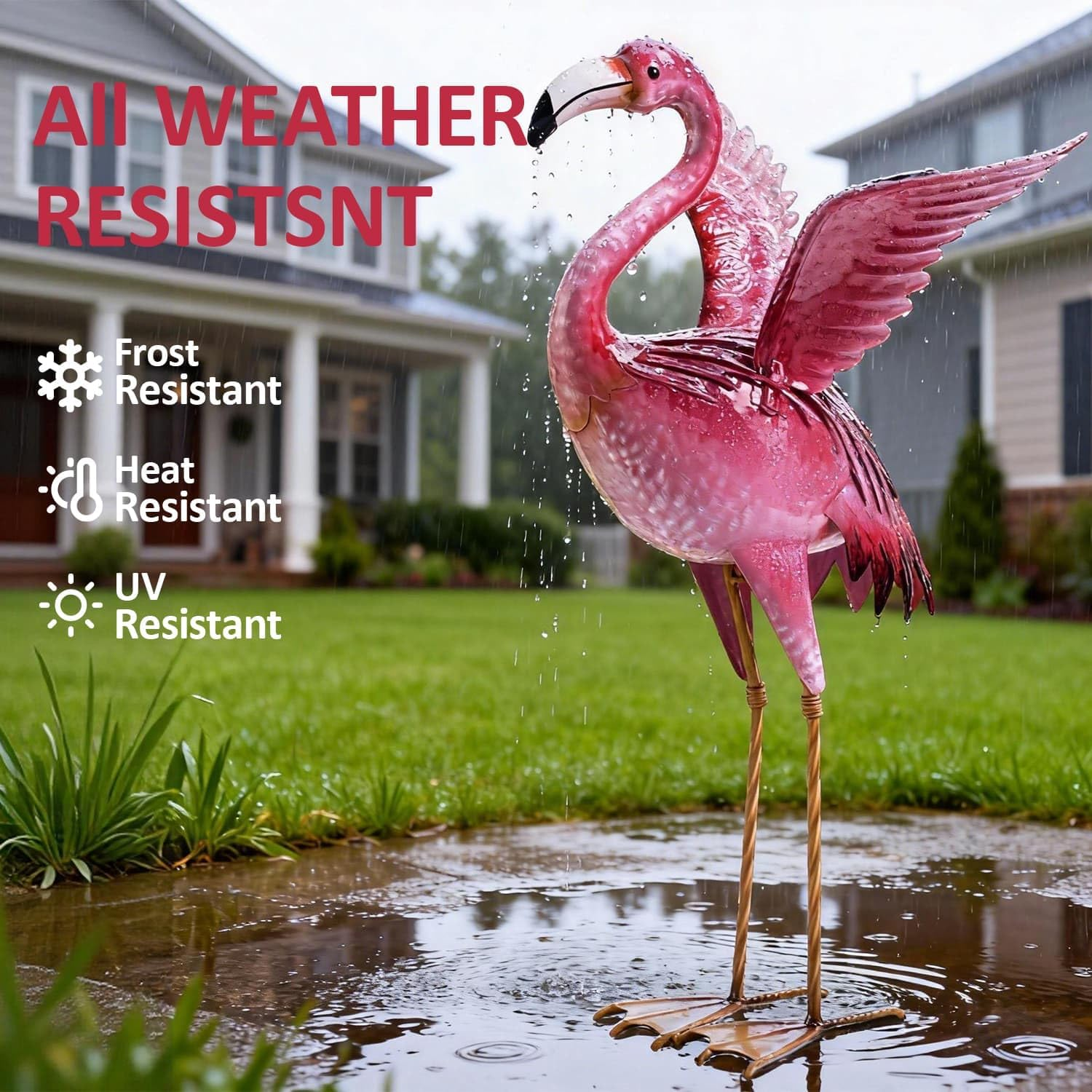 Natelf Garden Flamingo Statues and Sculptures, Outdoor Metal Bird Yard Art, Pink Flamingo Lawn Ornament for Patio Backyard Porch Decorations image number 1